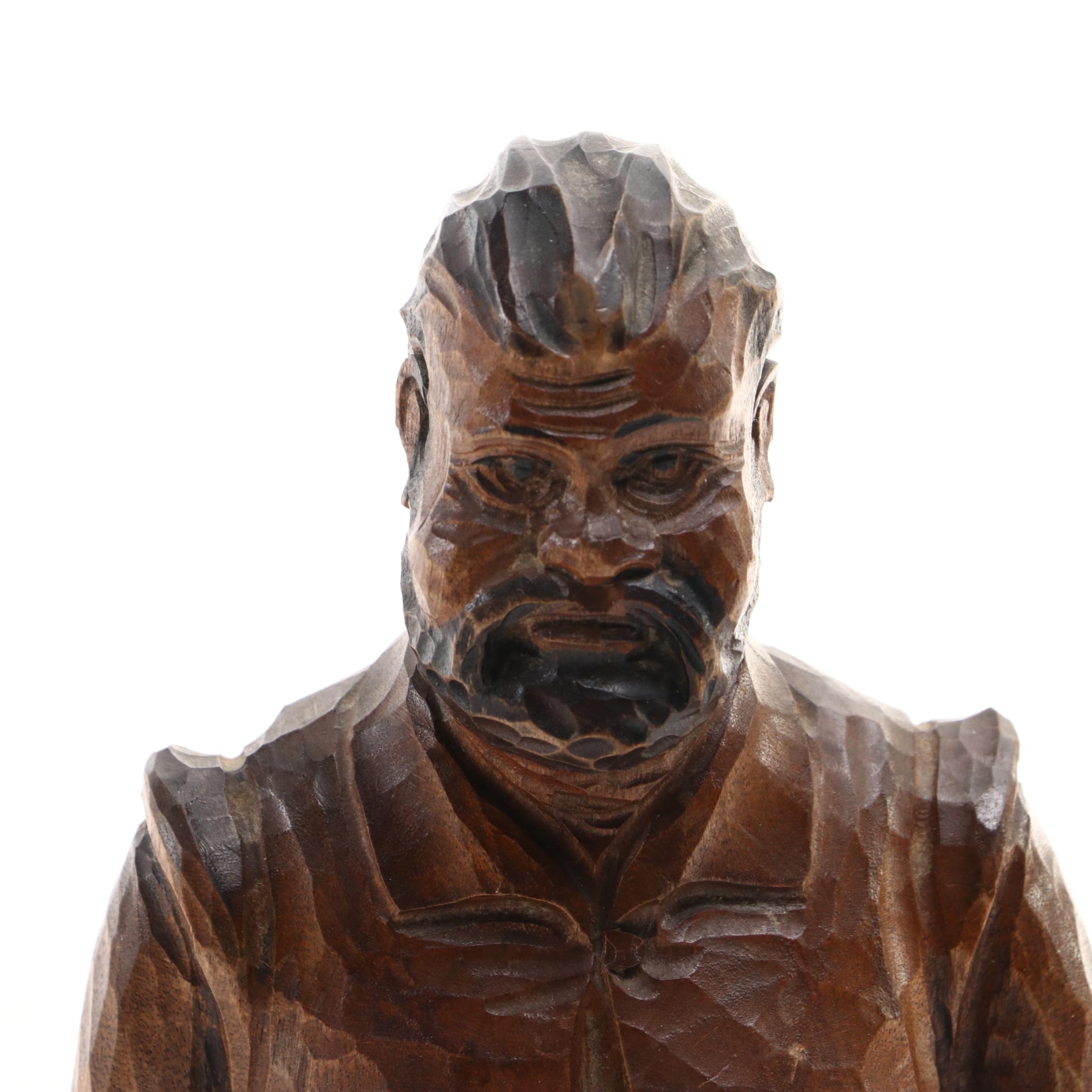 Mexican Folk Art Popotillo Straw Painting and Spanish Carved Sancho Panza Figure