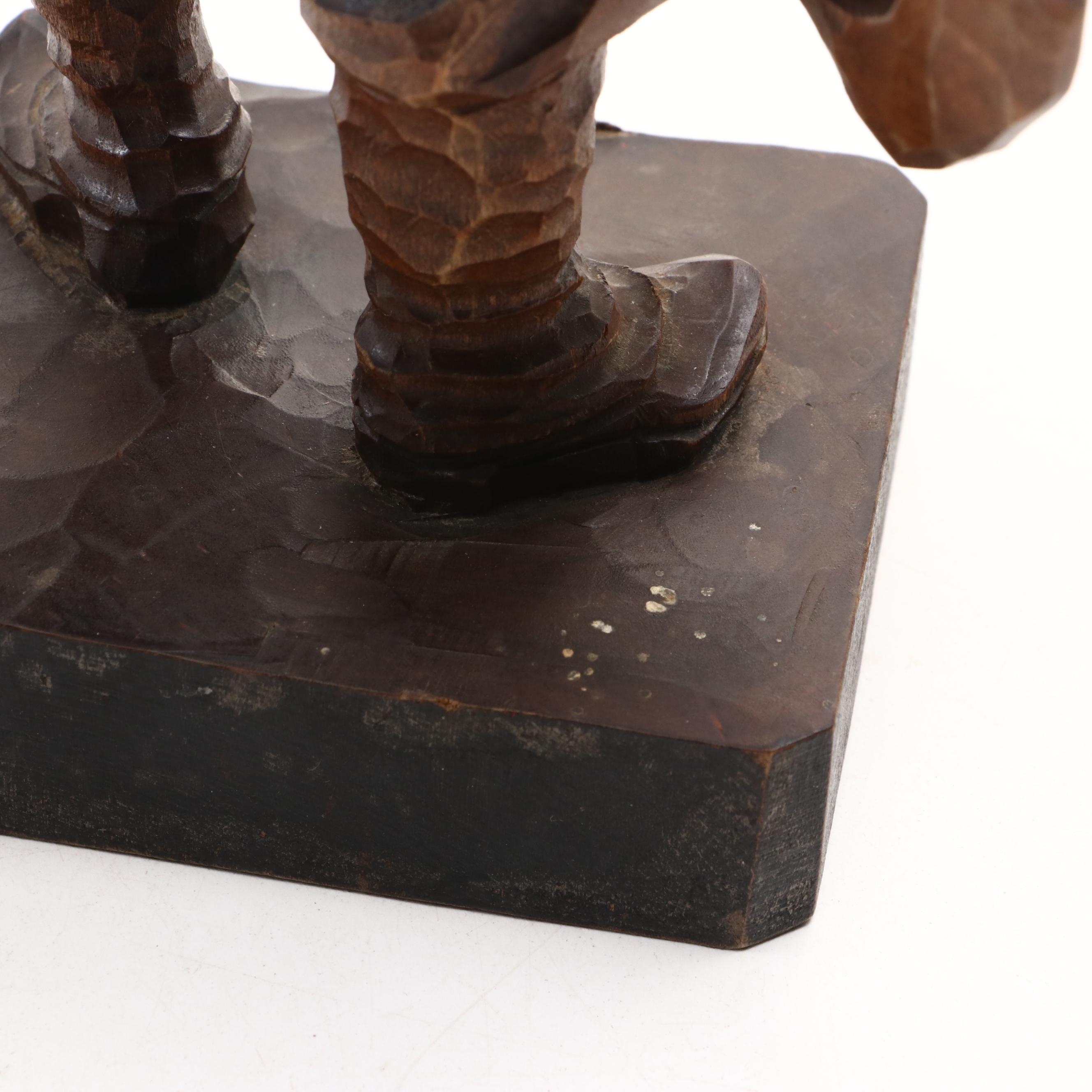 Mexican Folk Art Popotillo Straw Painting and Spanish Carved Sancho Panza Figure