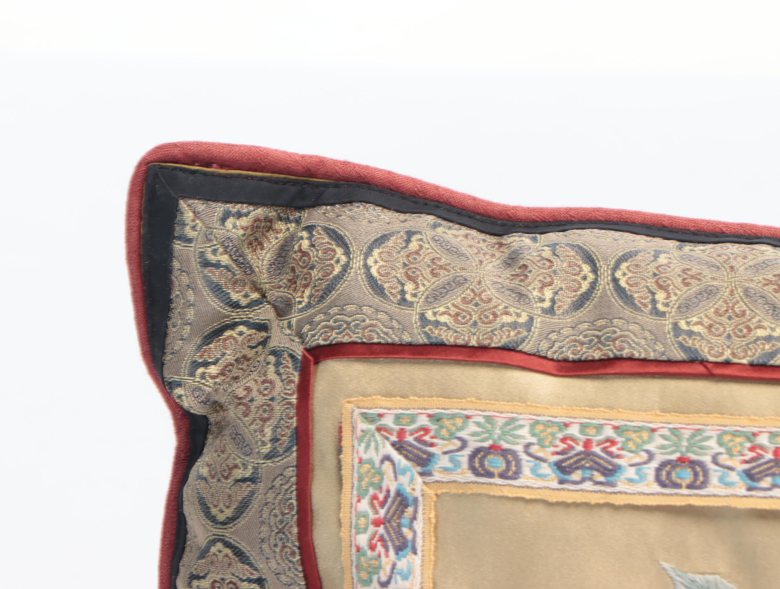 Chinese Bird and Floral Embroidered Silk Accent Pillows