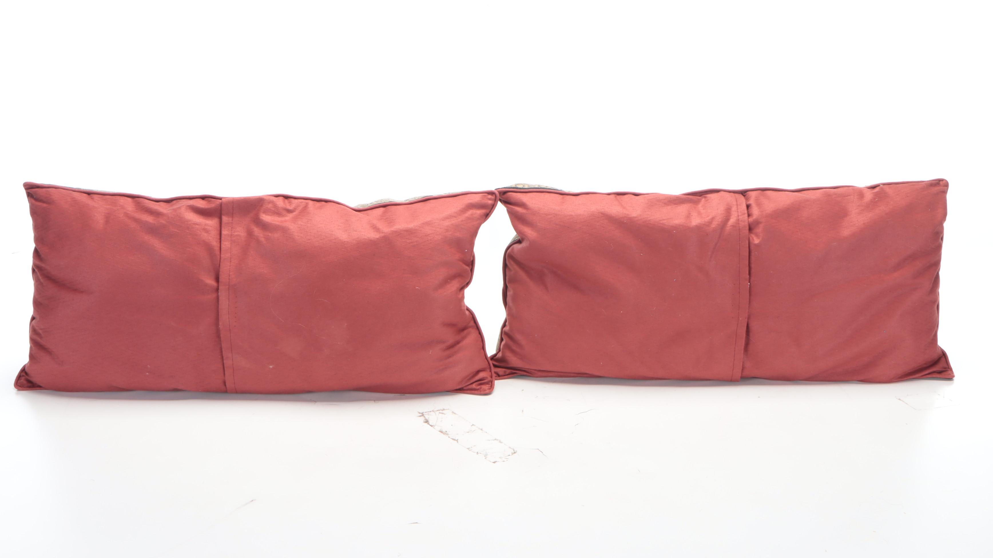 Chinese Bird and Floral Embroidered Silk Accent Pillows