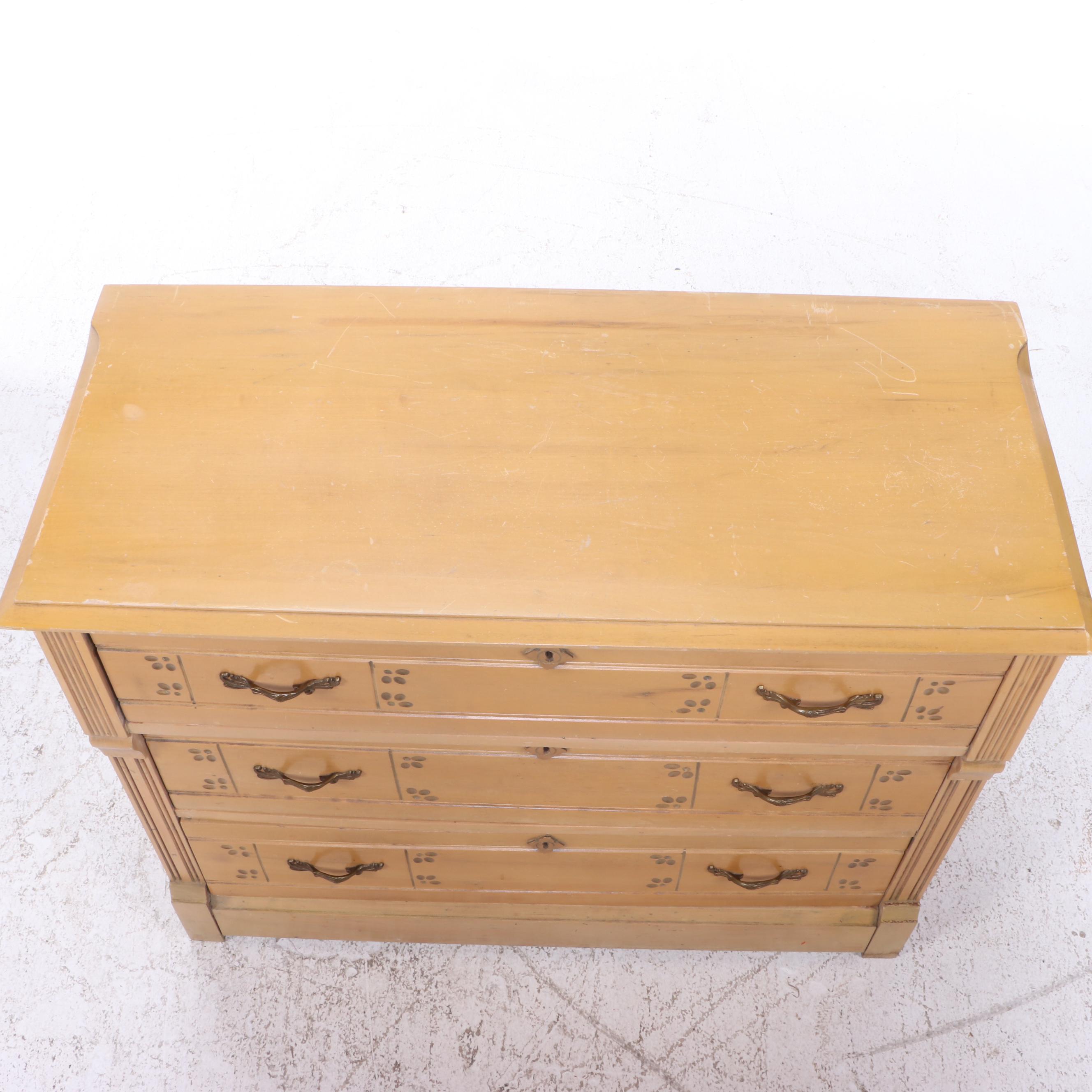 Victorian Buff-Painted Three-Drawer Chest, Late 19th Century