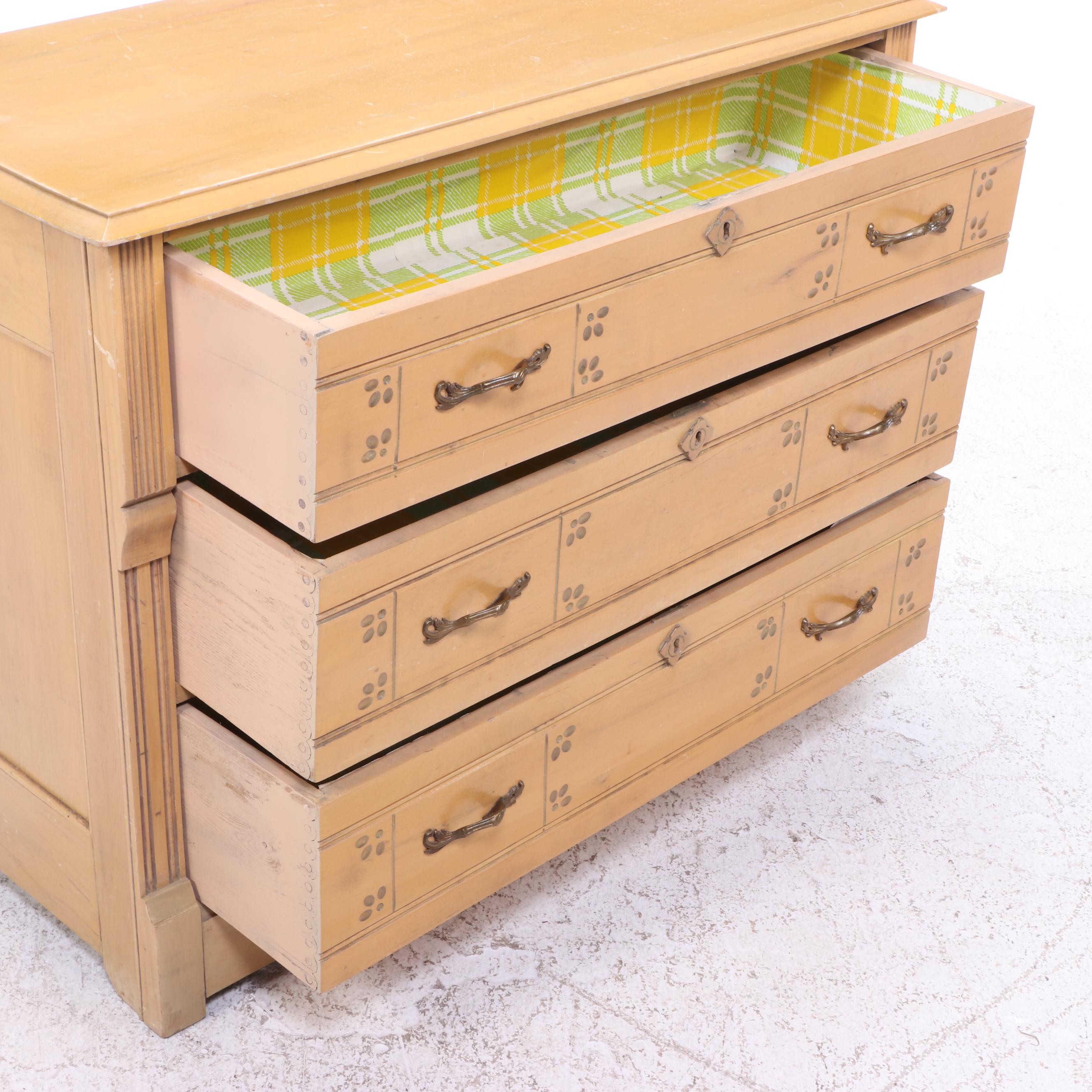 Victorian Buff-Painted Three-Drawer Chest, Late 19th Century