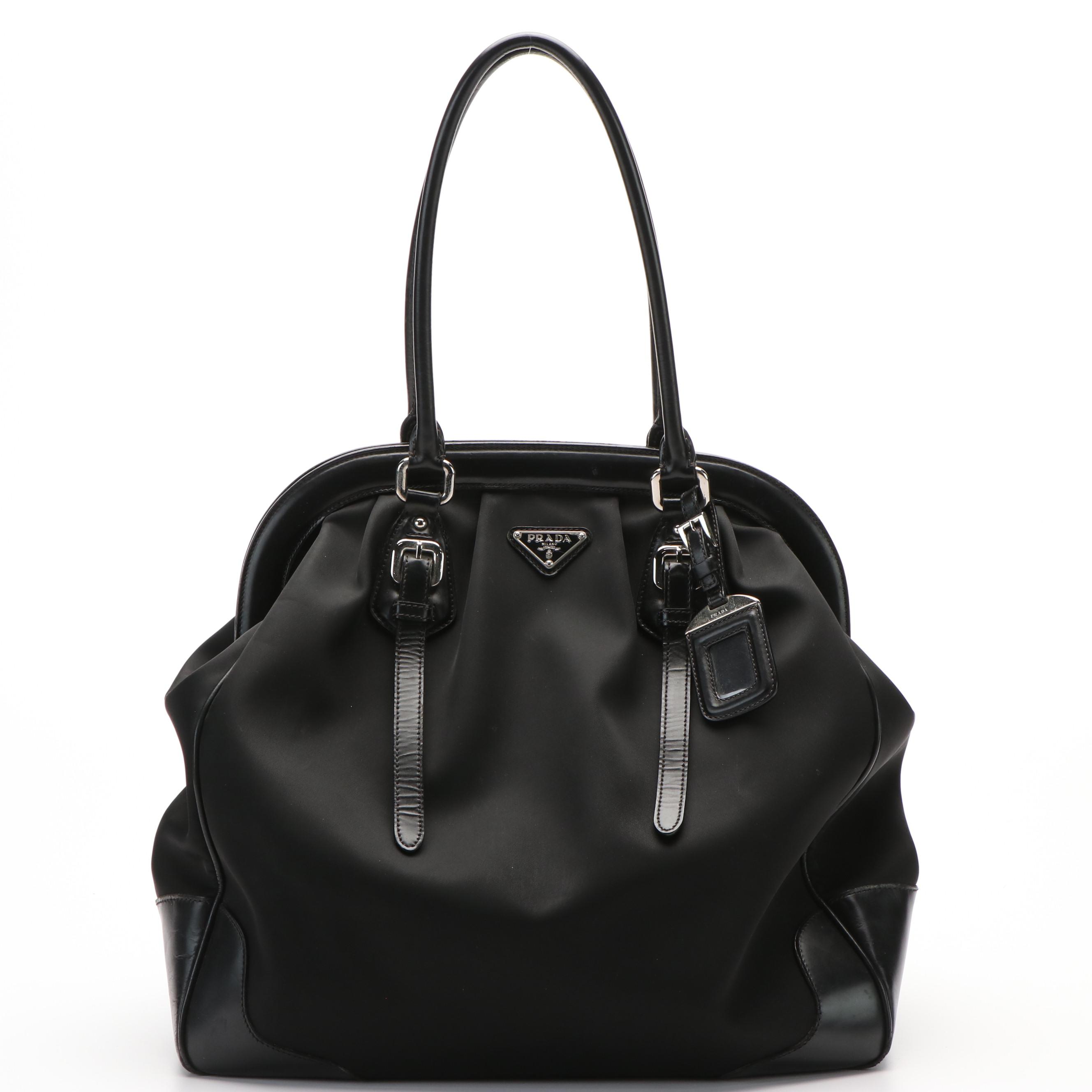 Prada Canapa Satchel Top Handle Bag in Black Tessuto Nylon