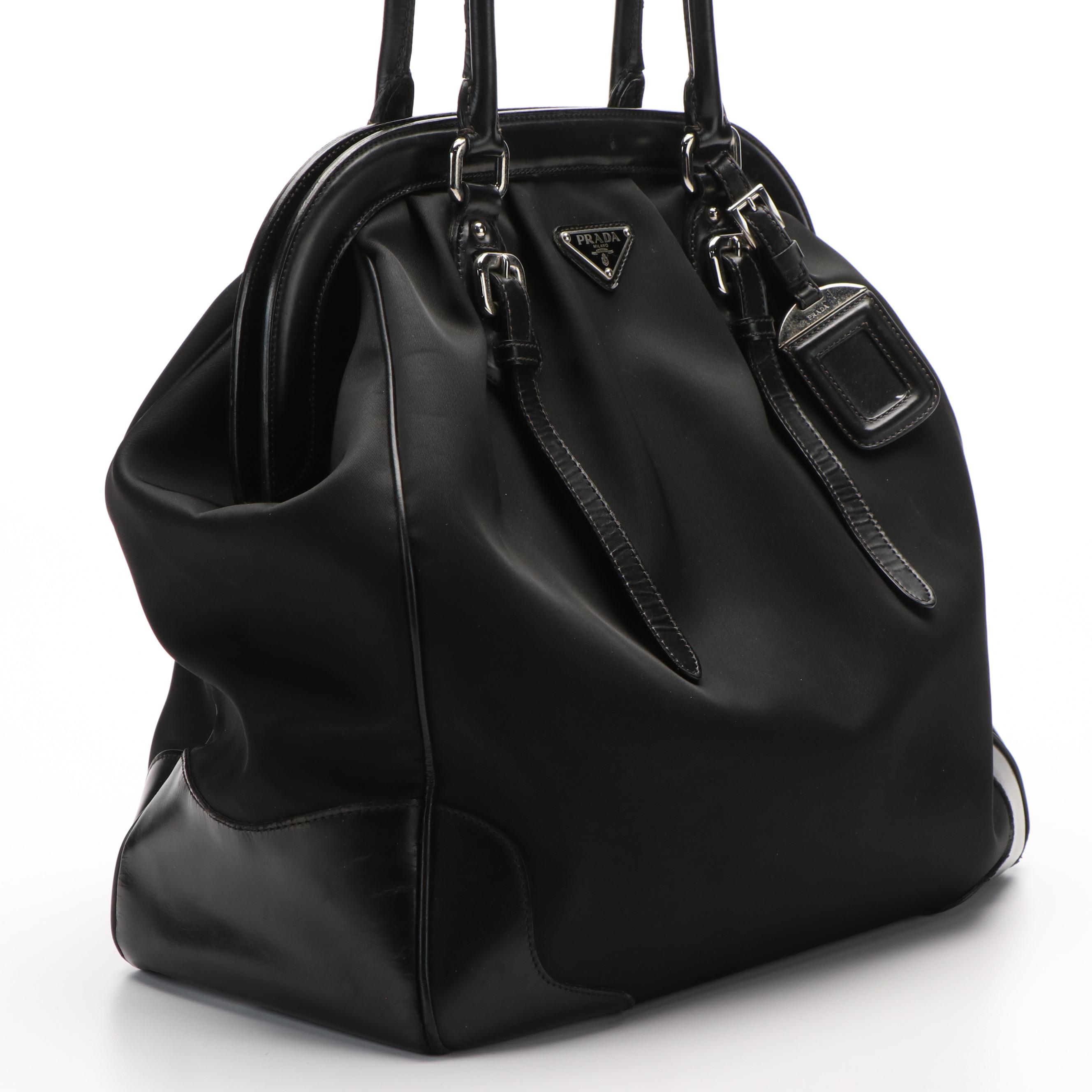 Prada Canapa Satchel Top Handle Bag in Black Tessuto Nylon