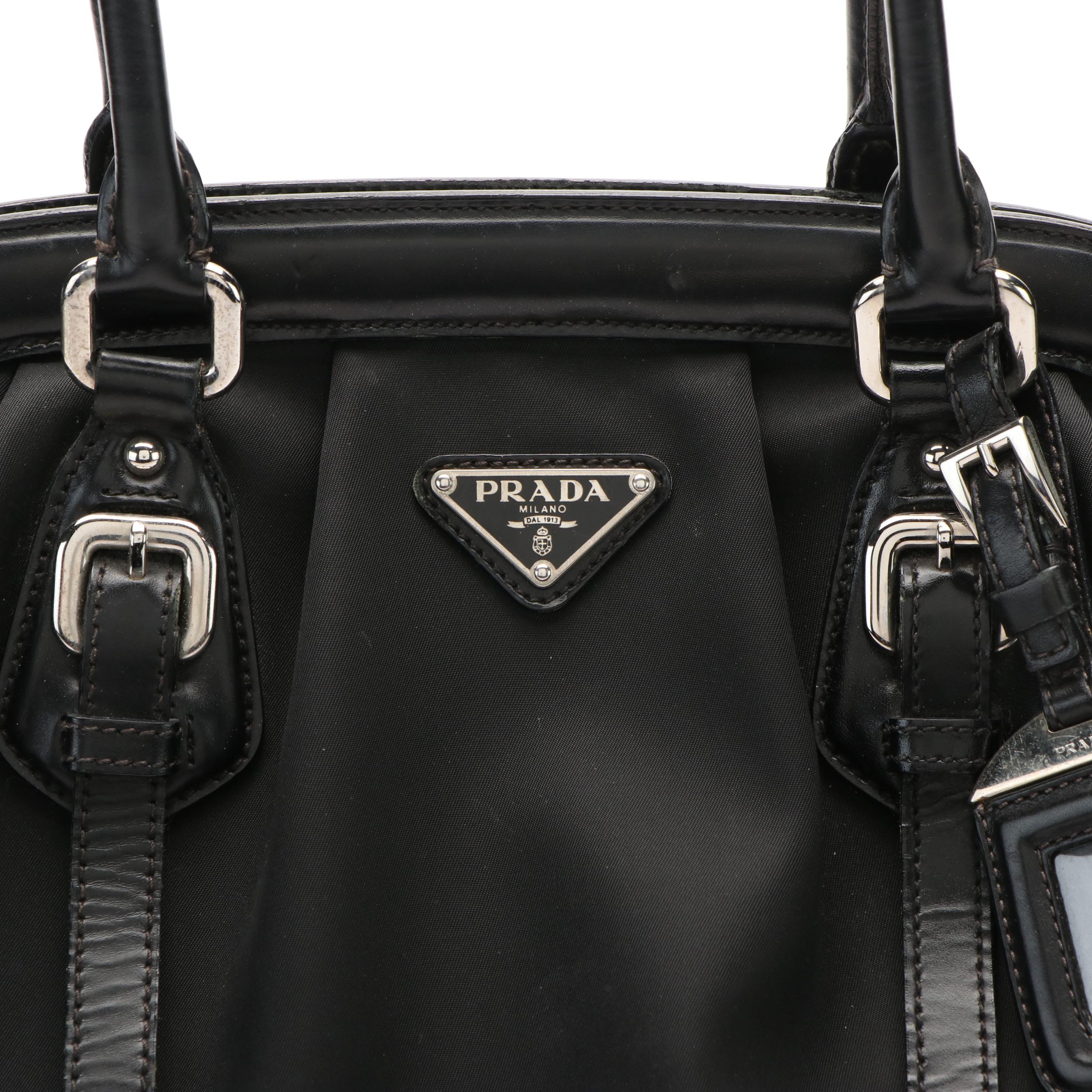 Prada Canapa Satchel Top Handle Bag in Black Tessuto Nylon