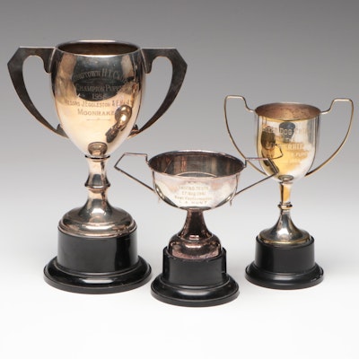 Vintage Award Trophies Featuring Sheep Dog Trials, Driving Tests, and More