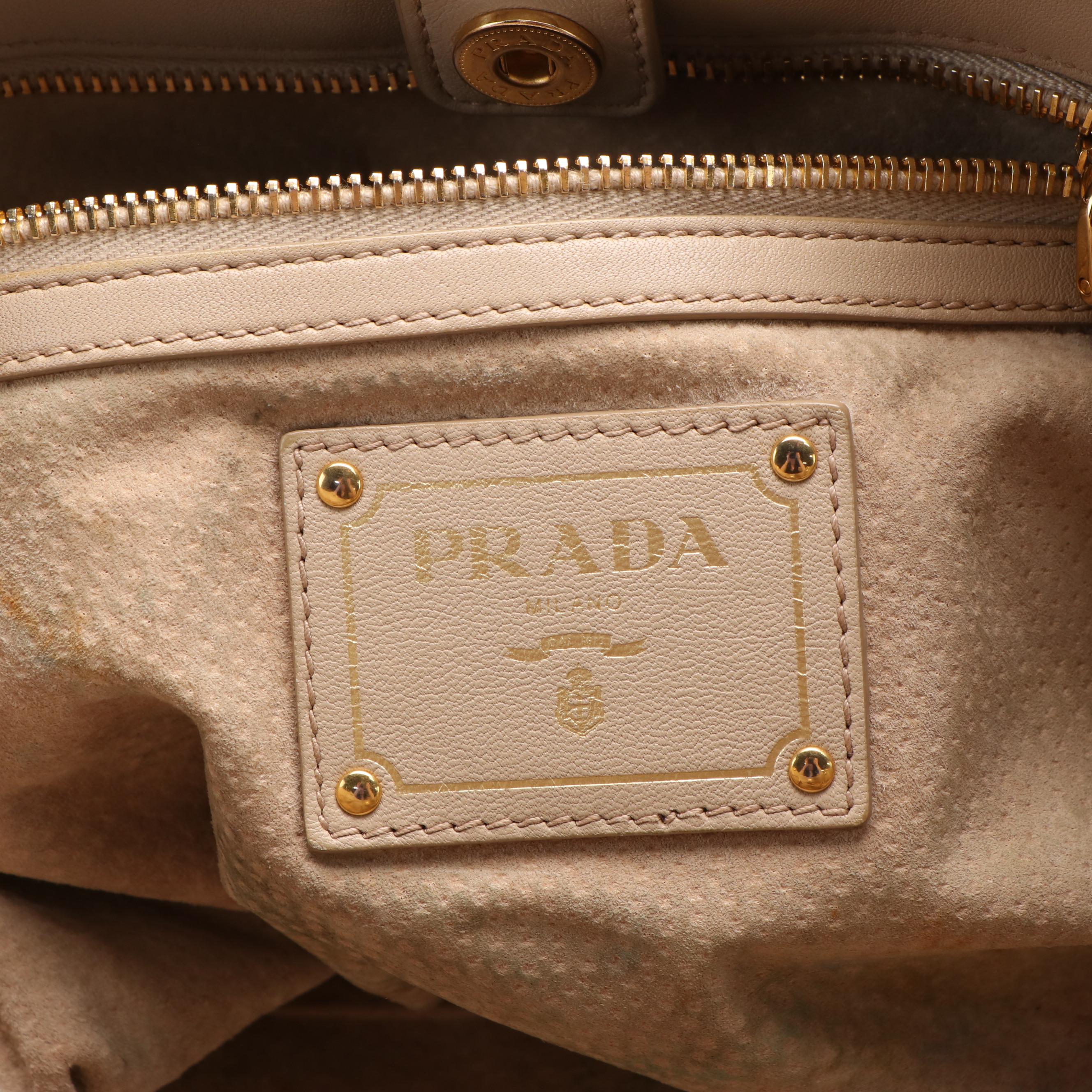 Prada Buckle Natural Beige Leather Hobo Bag