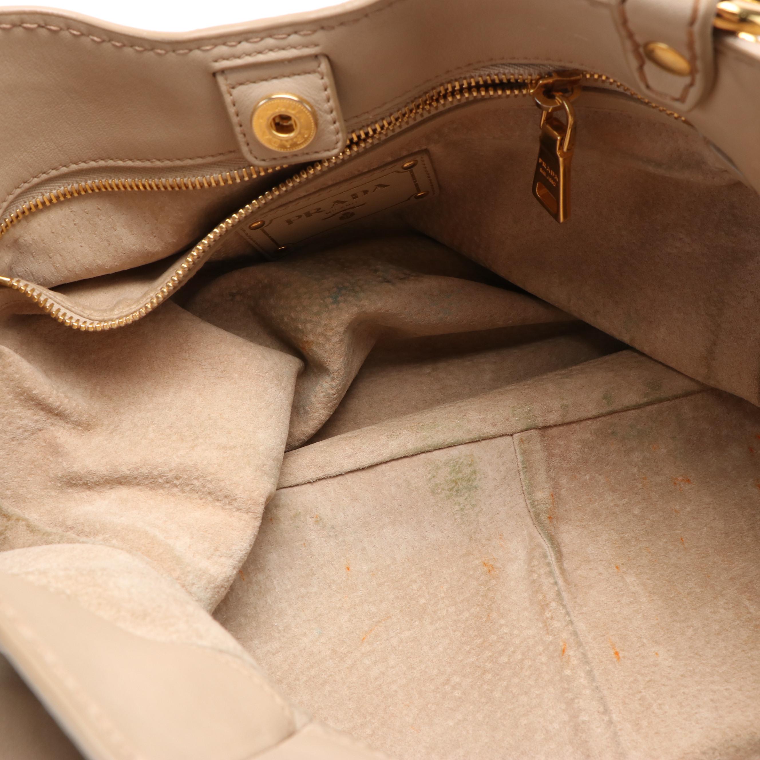 Prada Buckle Natural Beige Leather Hobo Bag