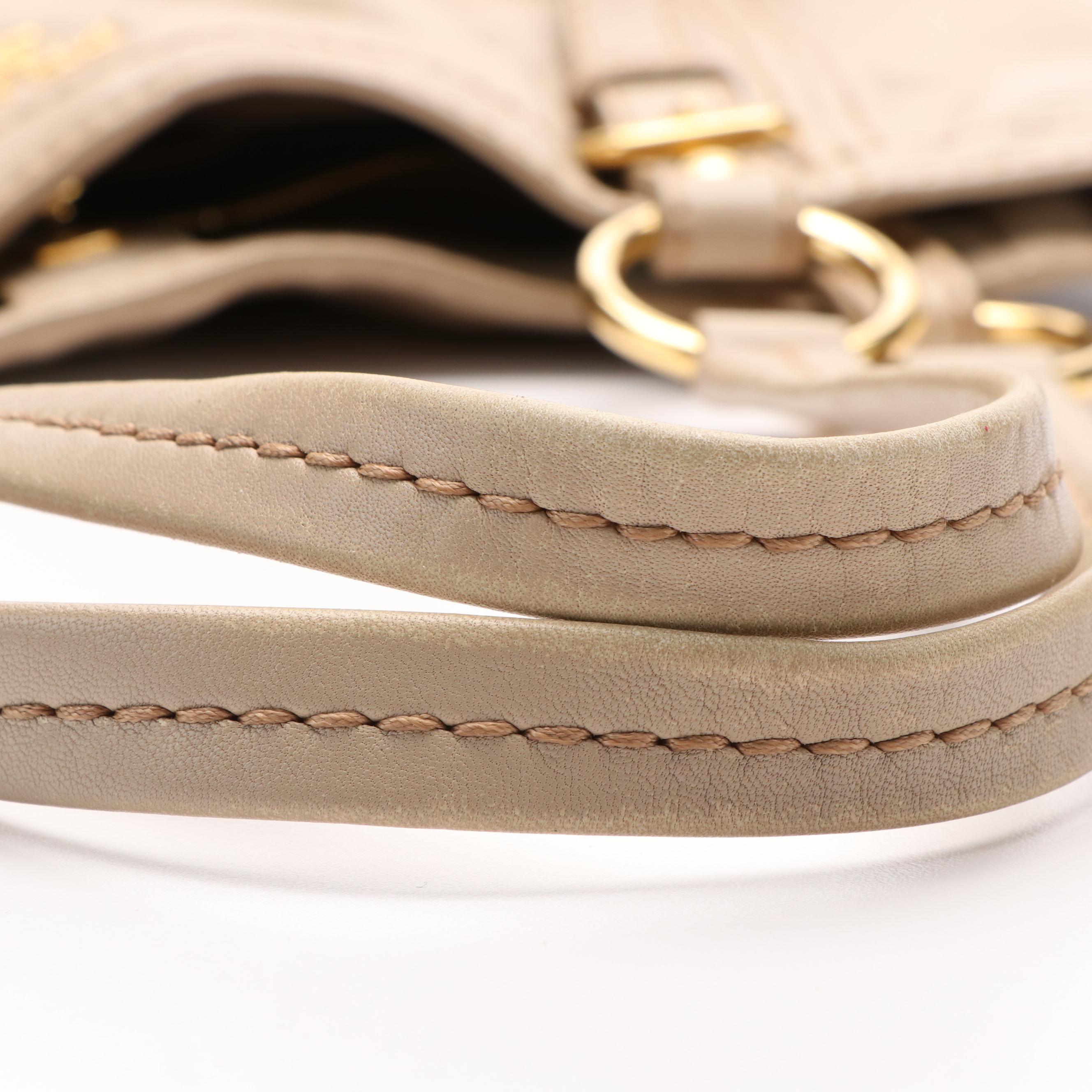 Prada Buckle Natural Beige Leather Hobo Bag