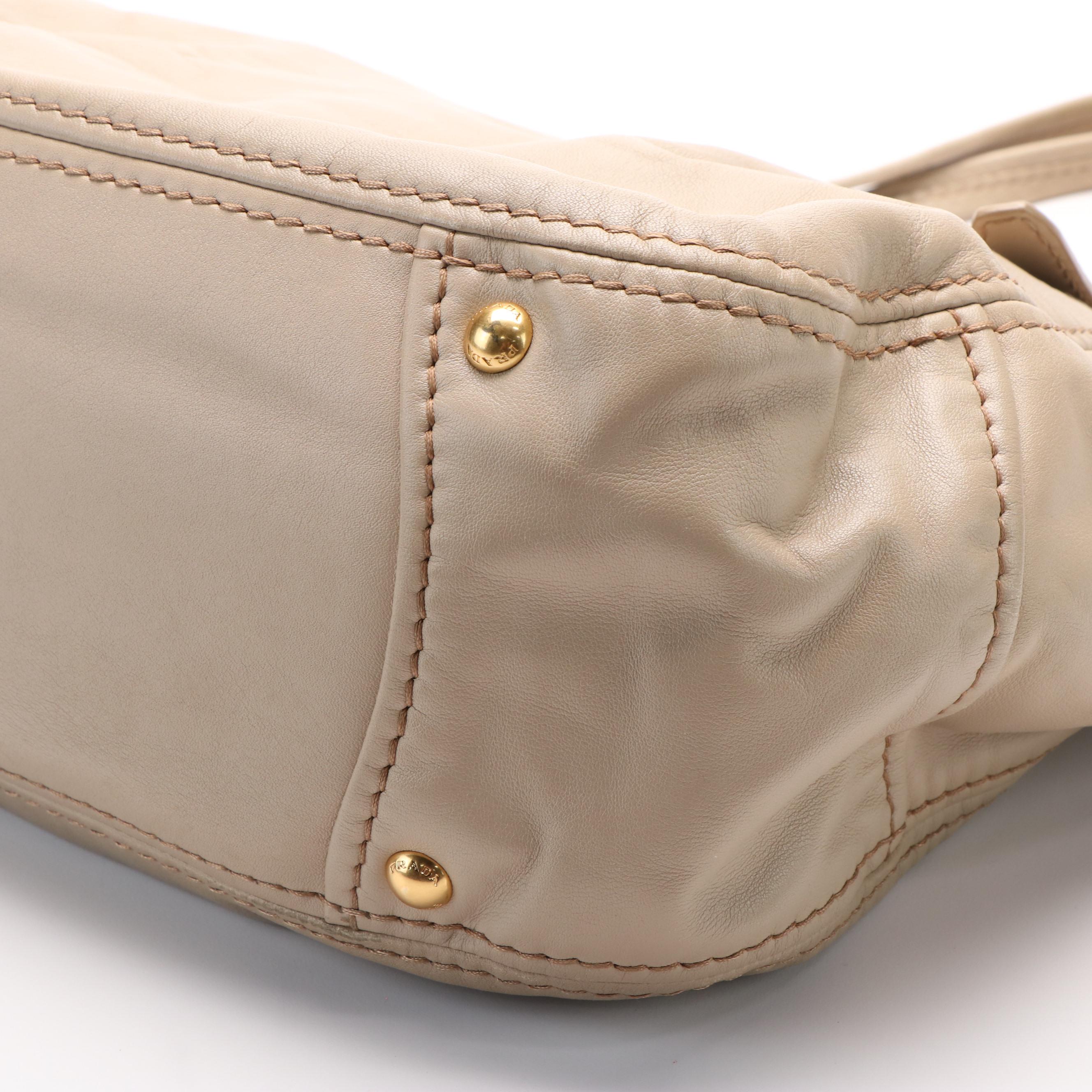 Prada Buckle Natural Beige Leather Hobo Bag