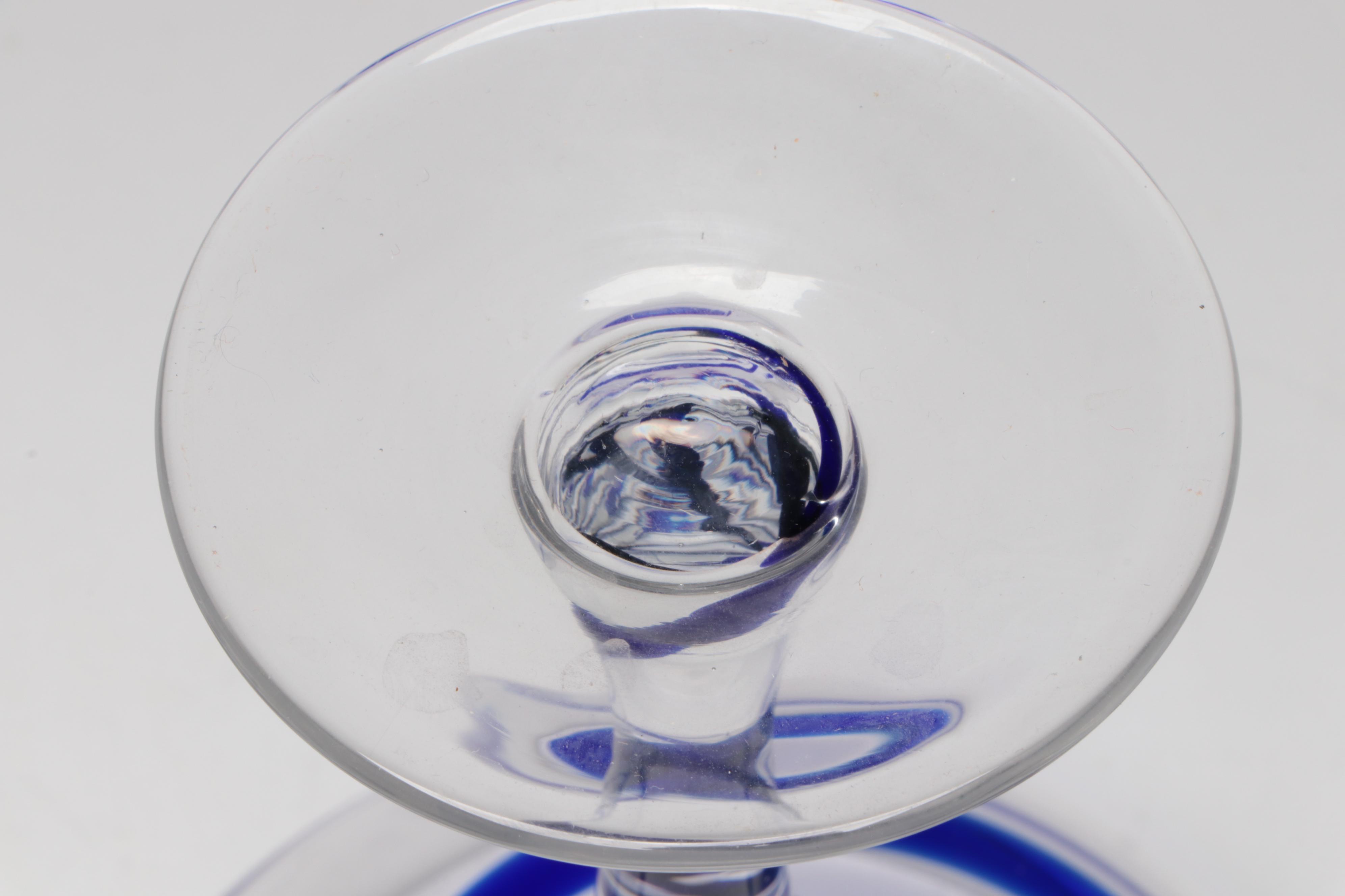 Handmade Blue Swirl Blown Glass Margarita Glasses