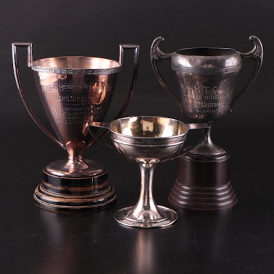 Vintage Tennis Trophies Featuring Men's Singles and Mixed Doubles Awards