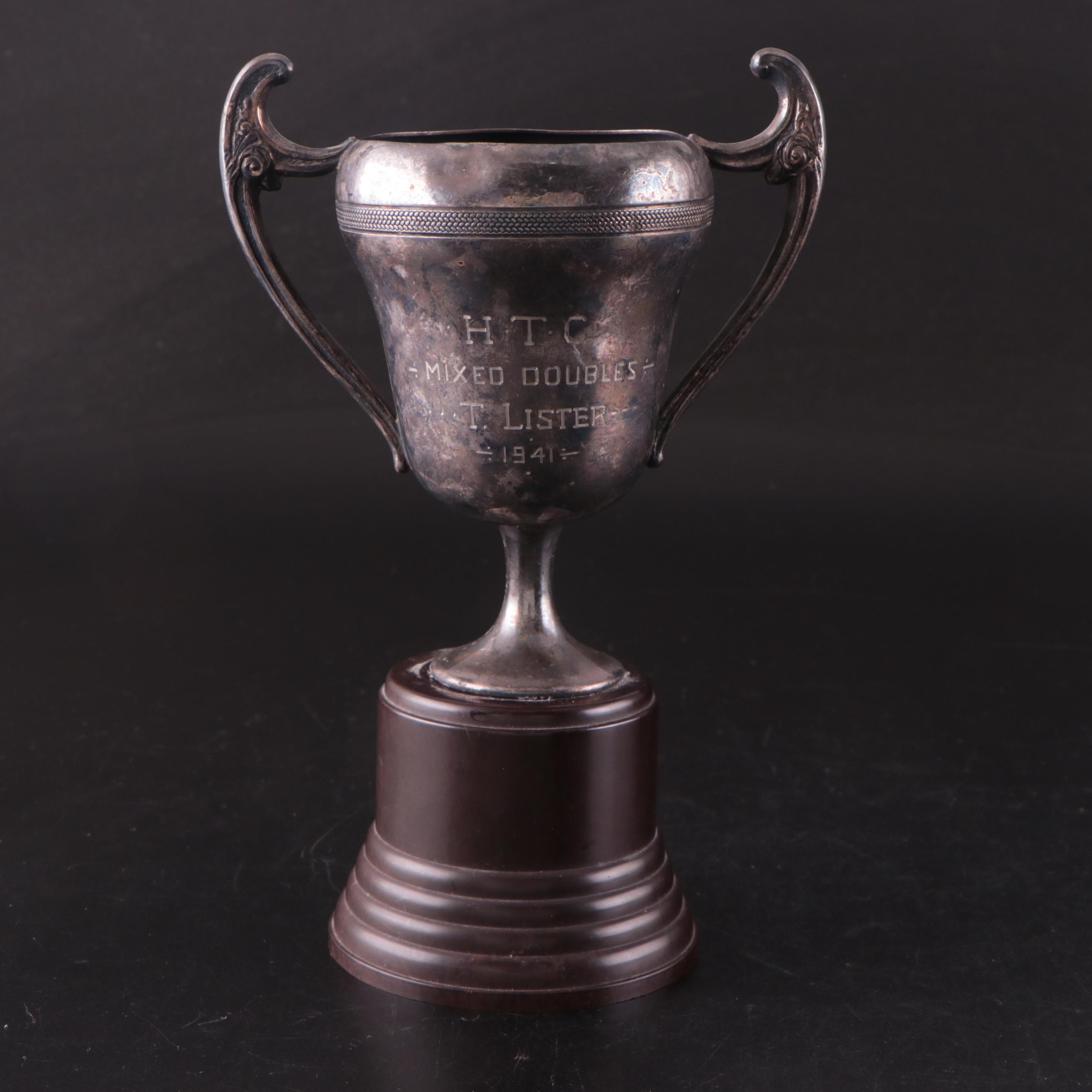 Vintage Tennis Trophies Featuring Men's Singles and Mixed Doubles Awards