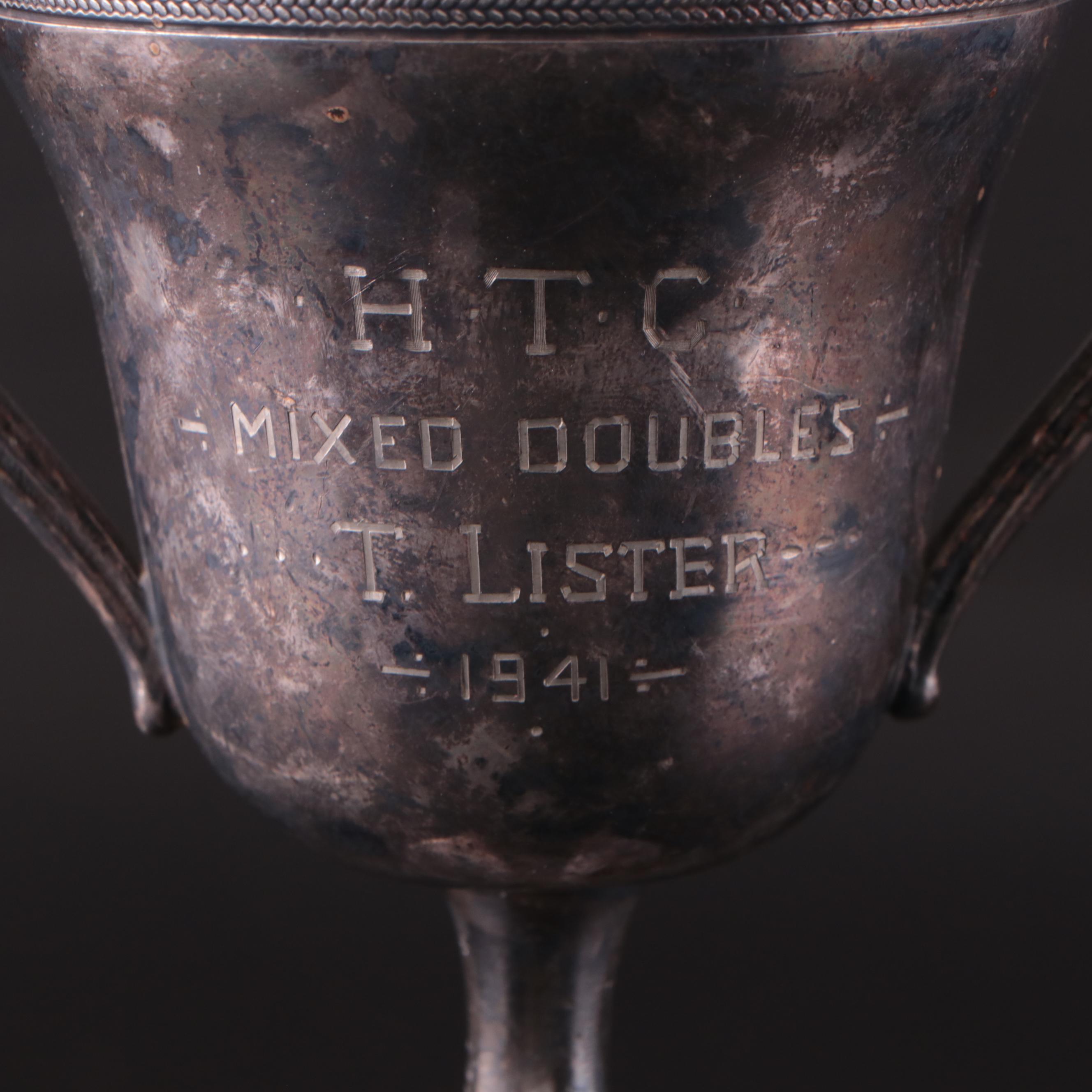 Vintage Tennis Trophies Featuring Men's Singles and Mixed Doubles Awards