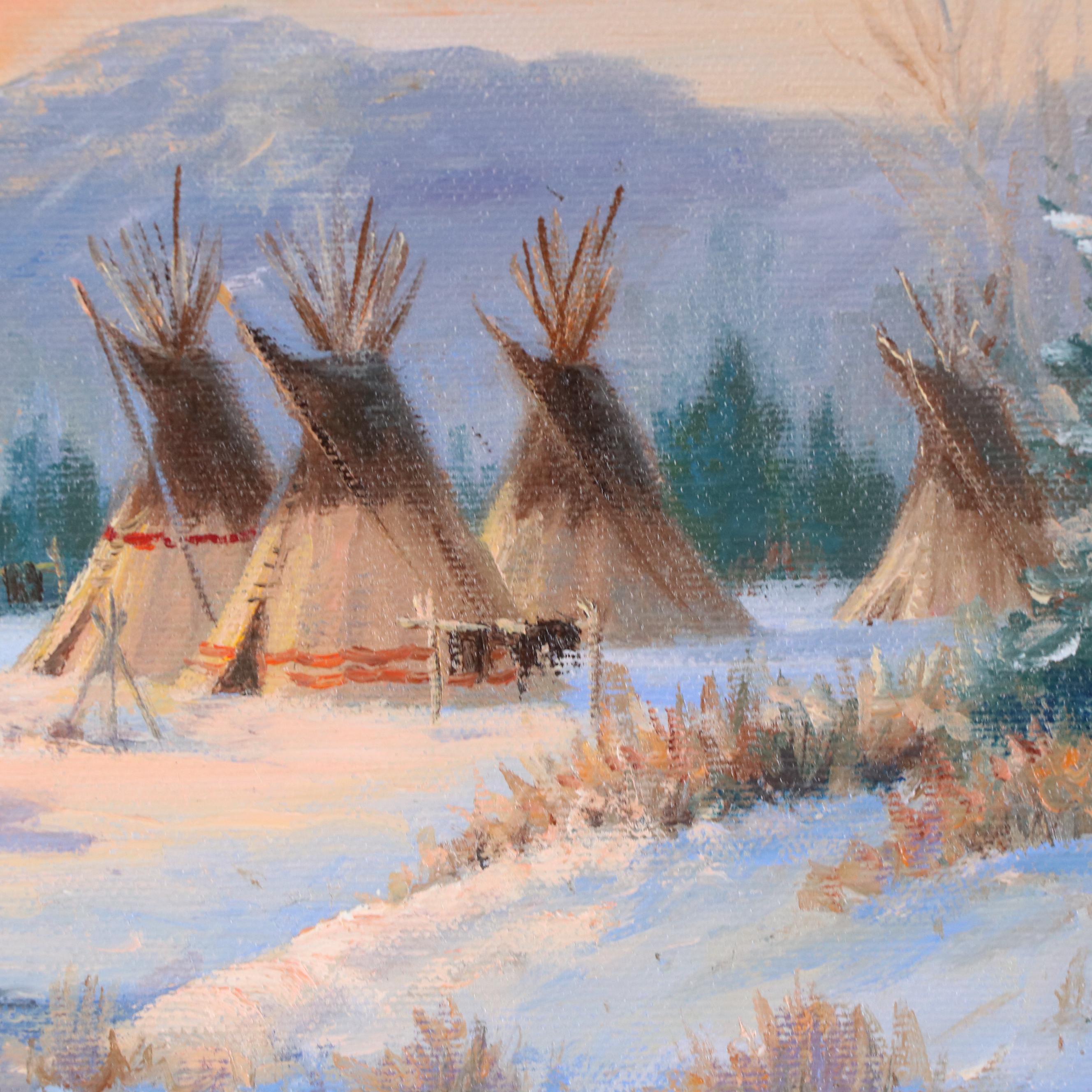 Marianne Caroselli Oil Painting of Native American Encampment