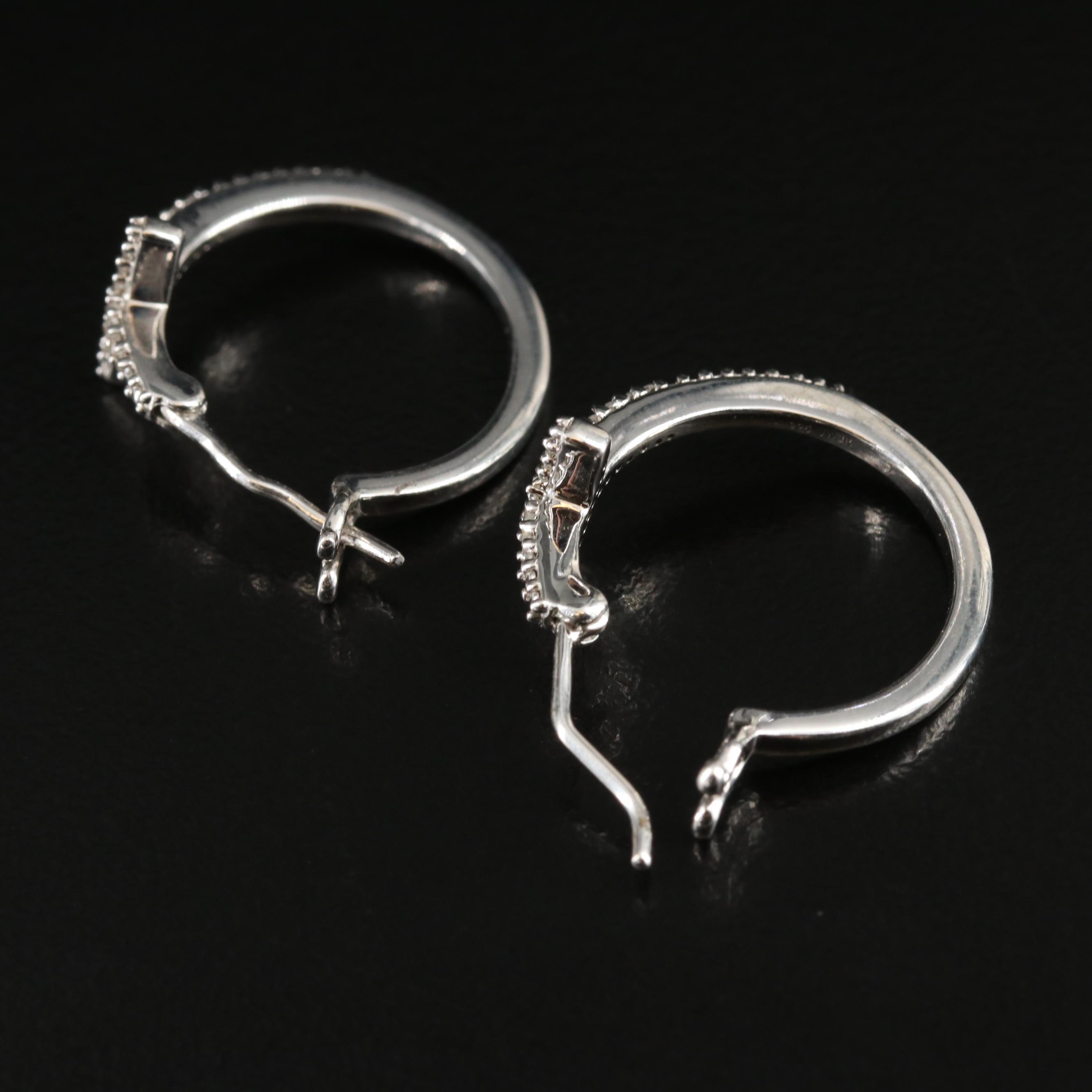 Sterling Diamond Cross Hoop Earrings