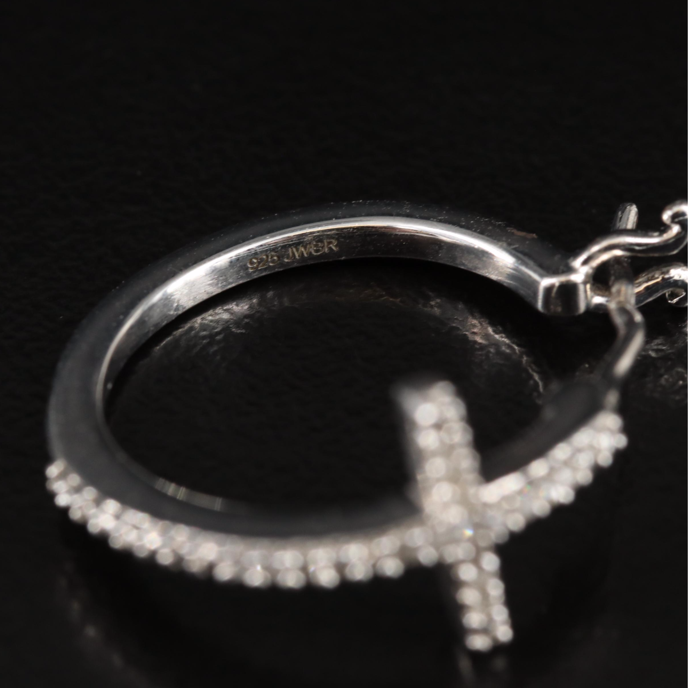 Sterling Diamond Cross Hoop Earrings