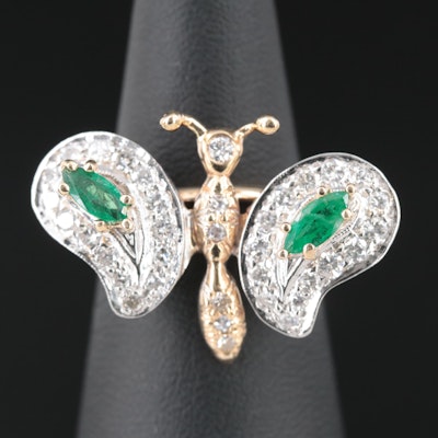14K Emerald and Diamond Butterfly Ring