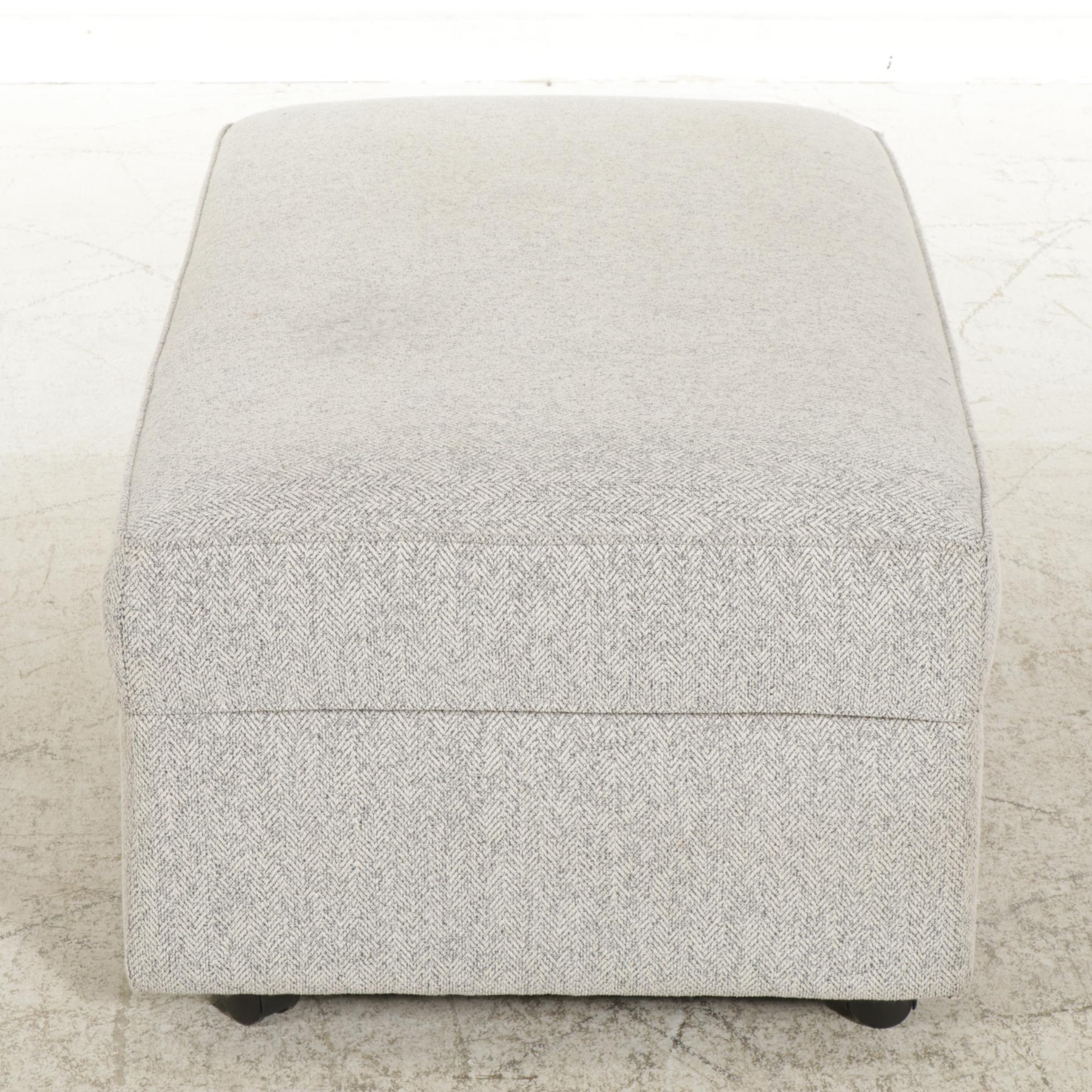 Herringbone-Pattern Upholstered Storage Ottoman on Casters