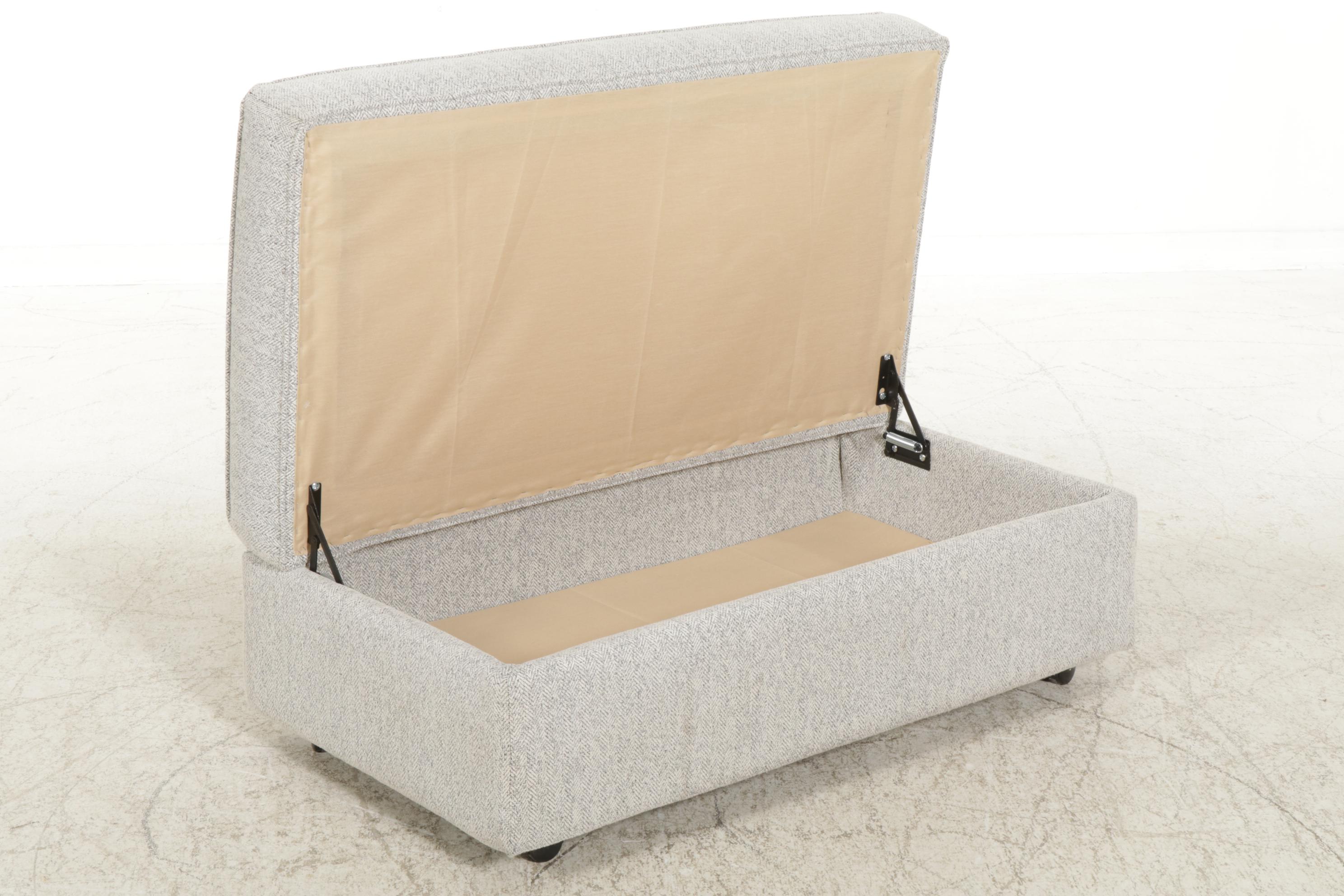 Herringbone-Pattern Upholstered Storage Ottoman on Casters