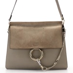 Chloe Faye Shoulder Bag in Grey Leather and Suede