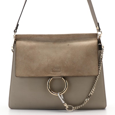 Chloe Faye Shoulder Bag in Grey Leather and Suede