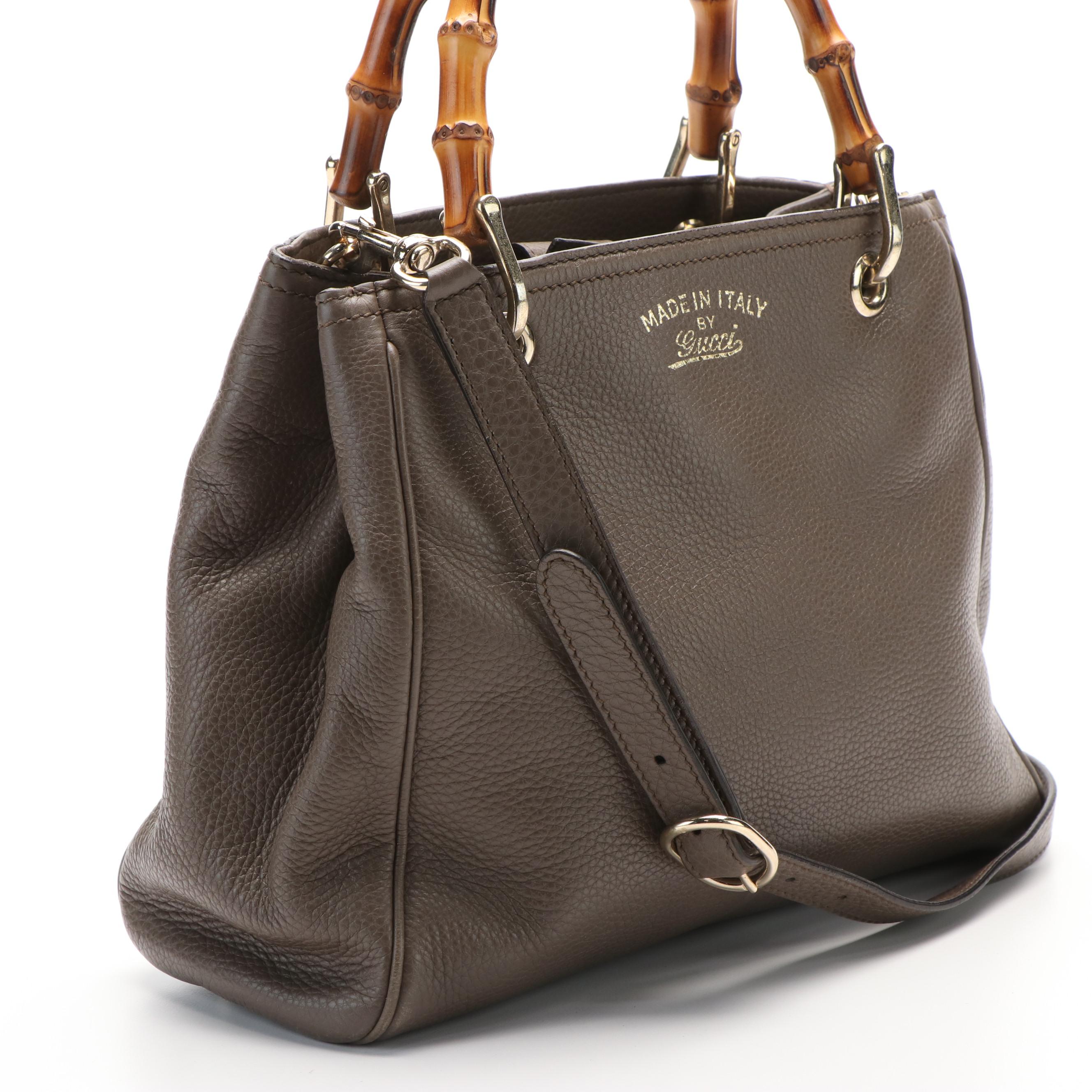 Gucci Bamboo Small Shopper Tote in Taupe Leather