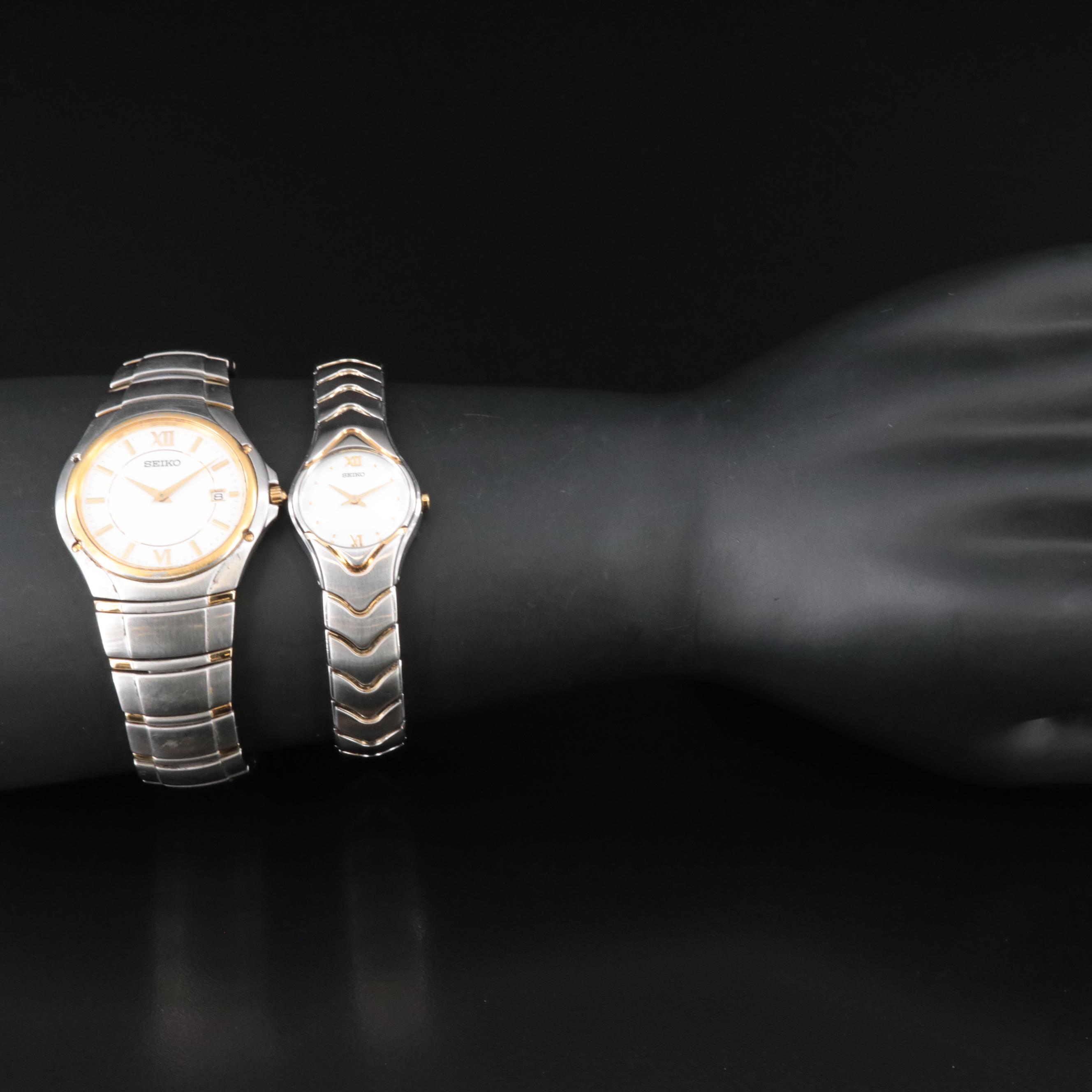 Pair of Seiko Two-Tone Stainless Steel Quartz Watches