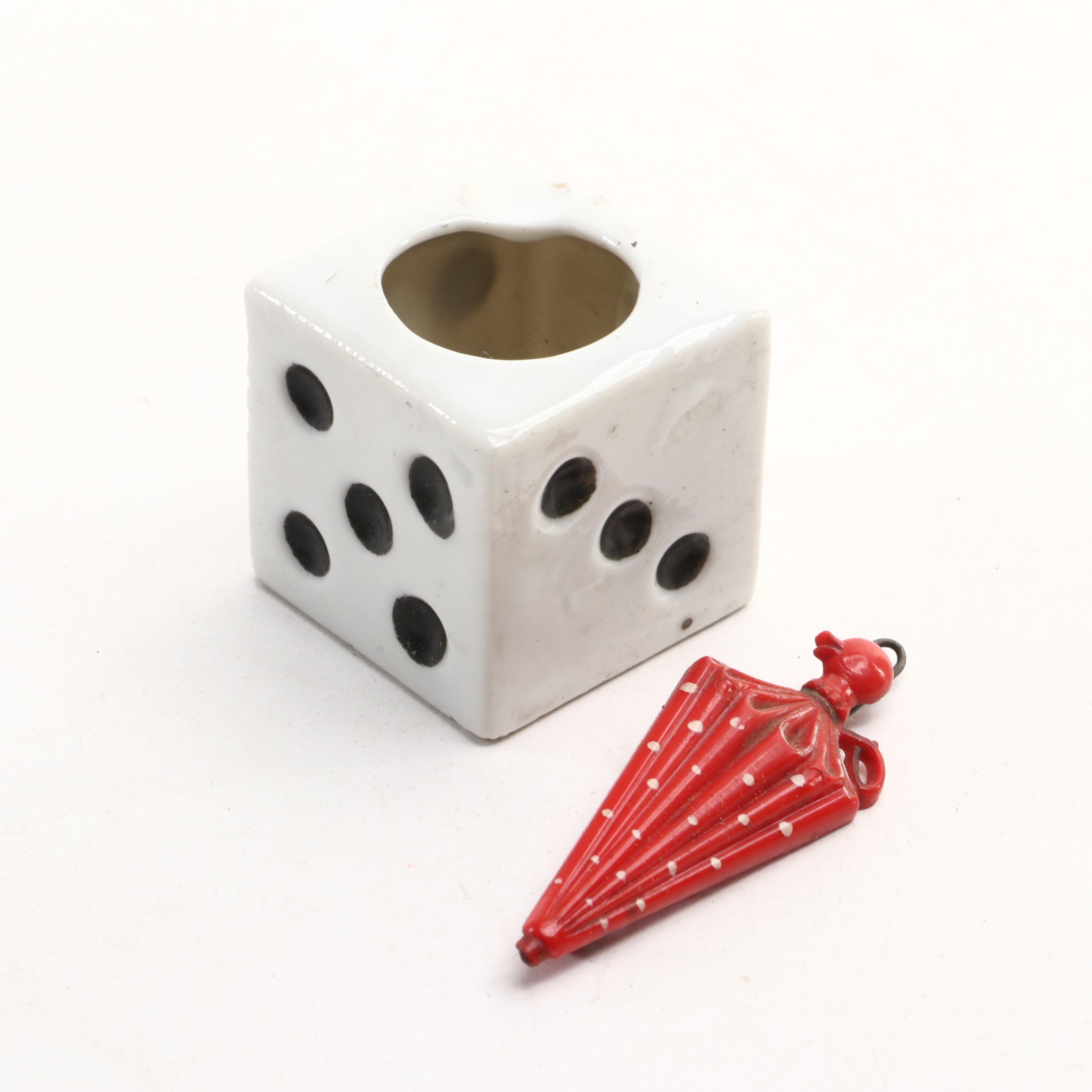 Metal Coin Bank, Dinosaur Figurine Dice Ashtray and More