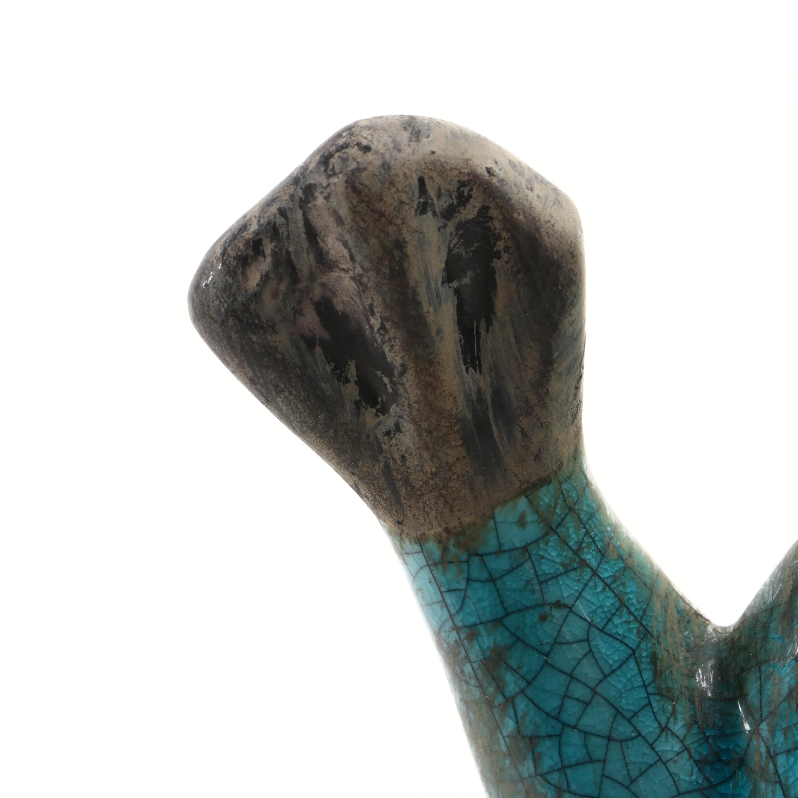 Hobby Lobby Glazed Ceramic Frog Vase with Metal Frog Figurines