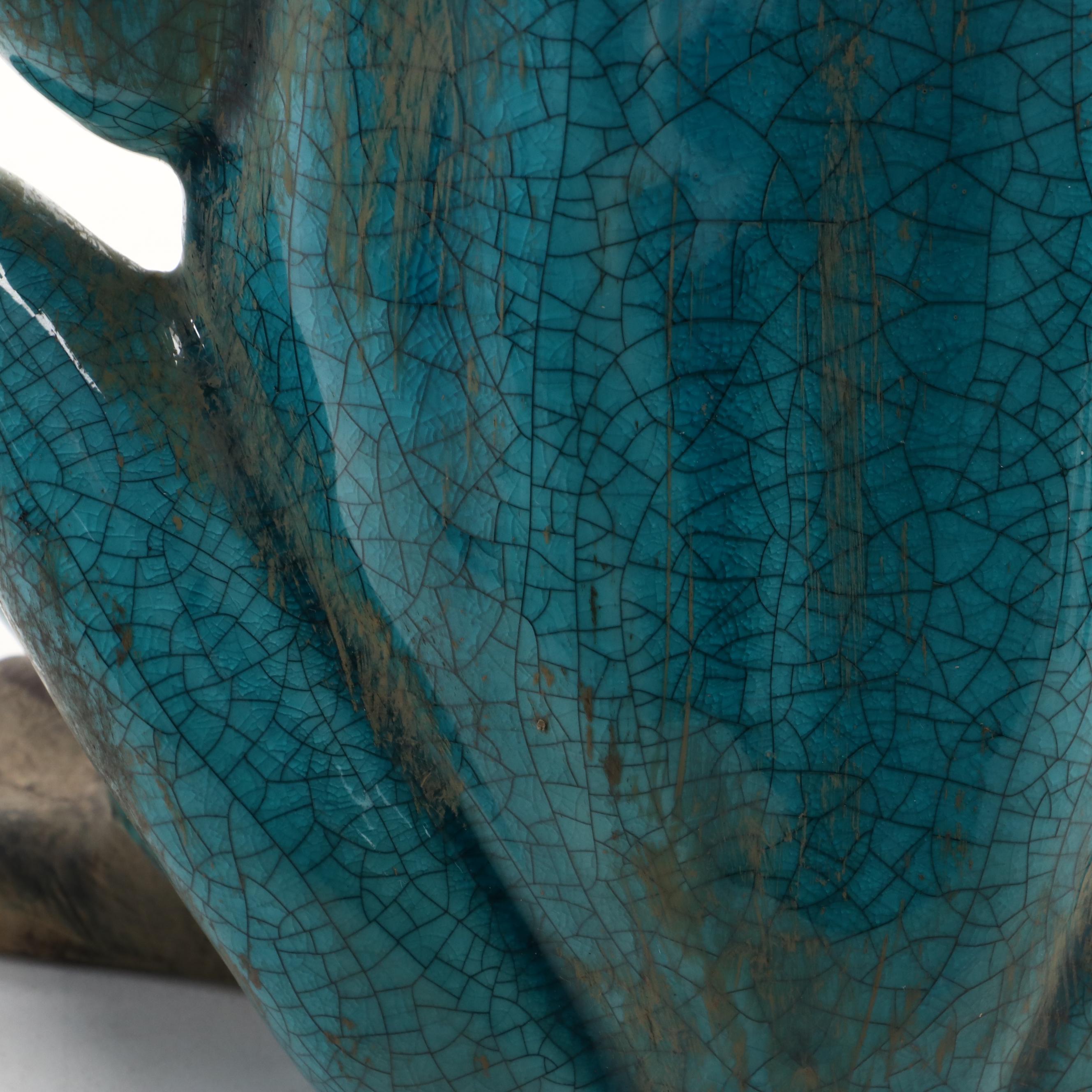 Hobby Lobby Glazed Ceramic Frog Vase with Metal Frog Figurines