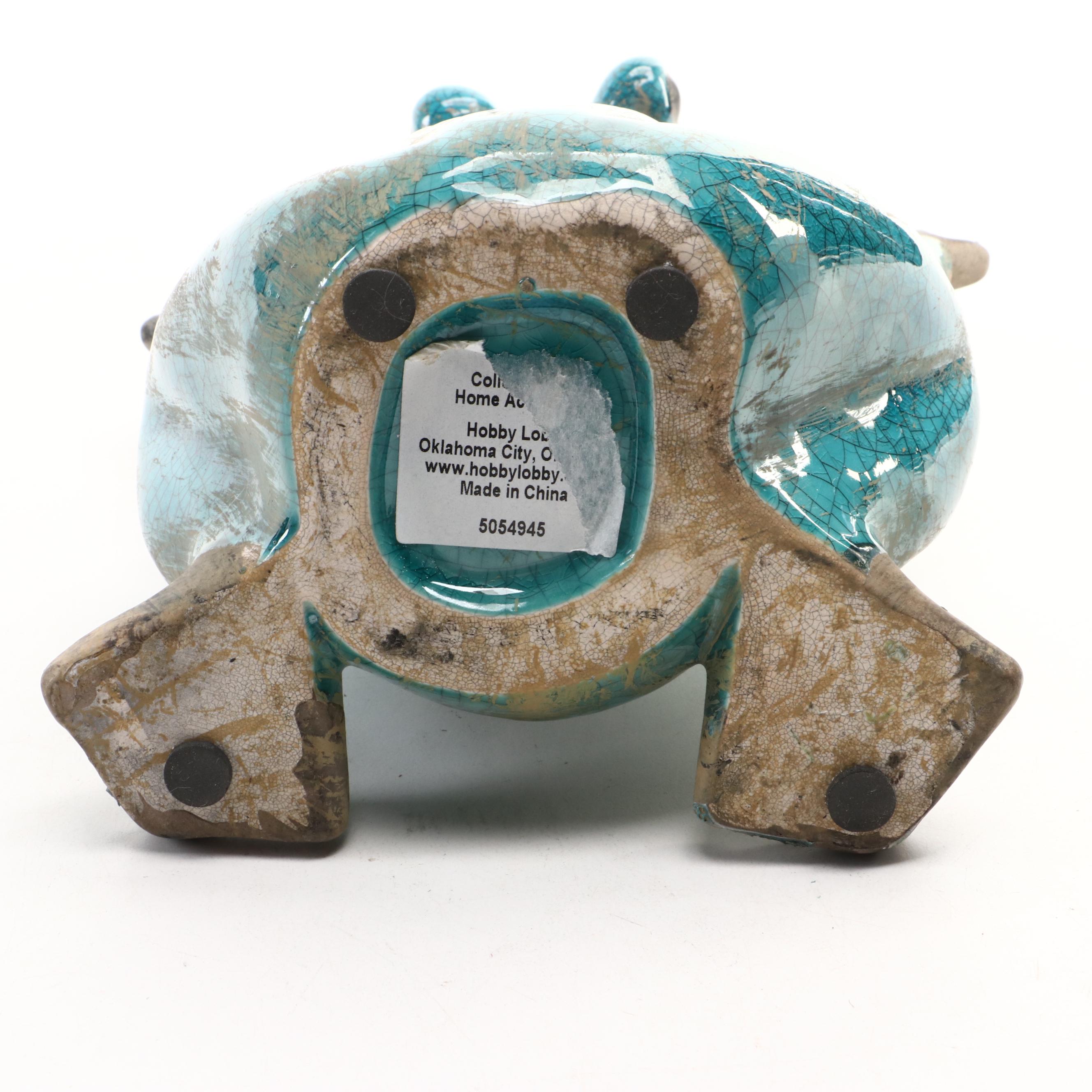 Hobby Lobby Glazed Ceramic Frog Vase with Metal Frog Figurines