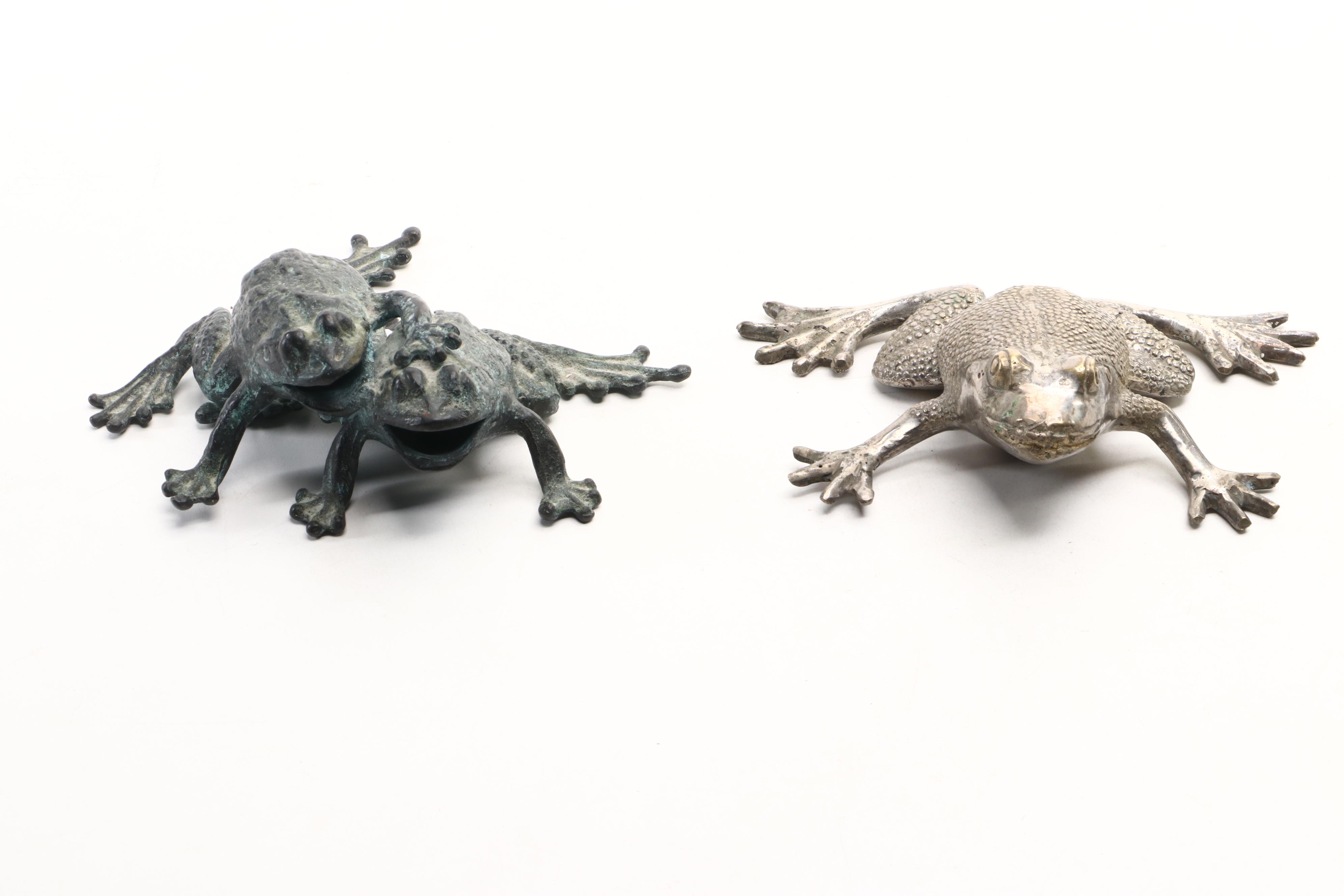 Hobby Lobby Glazed Ceramic Frog Vase with Metal Frog Figurines