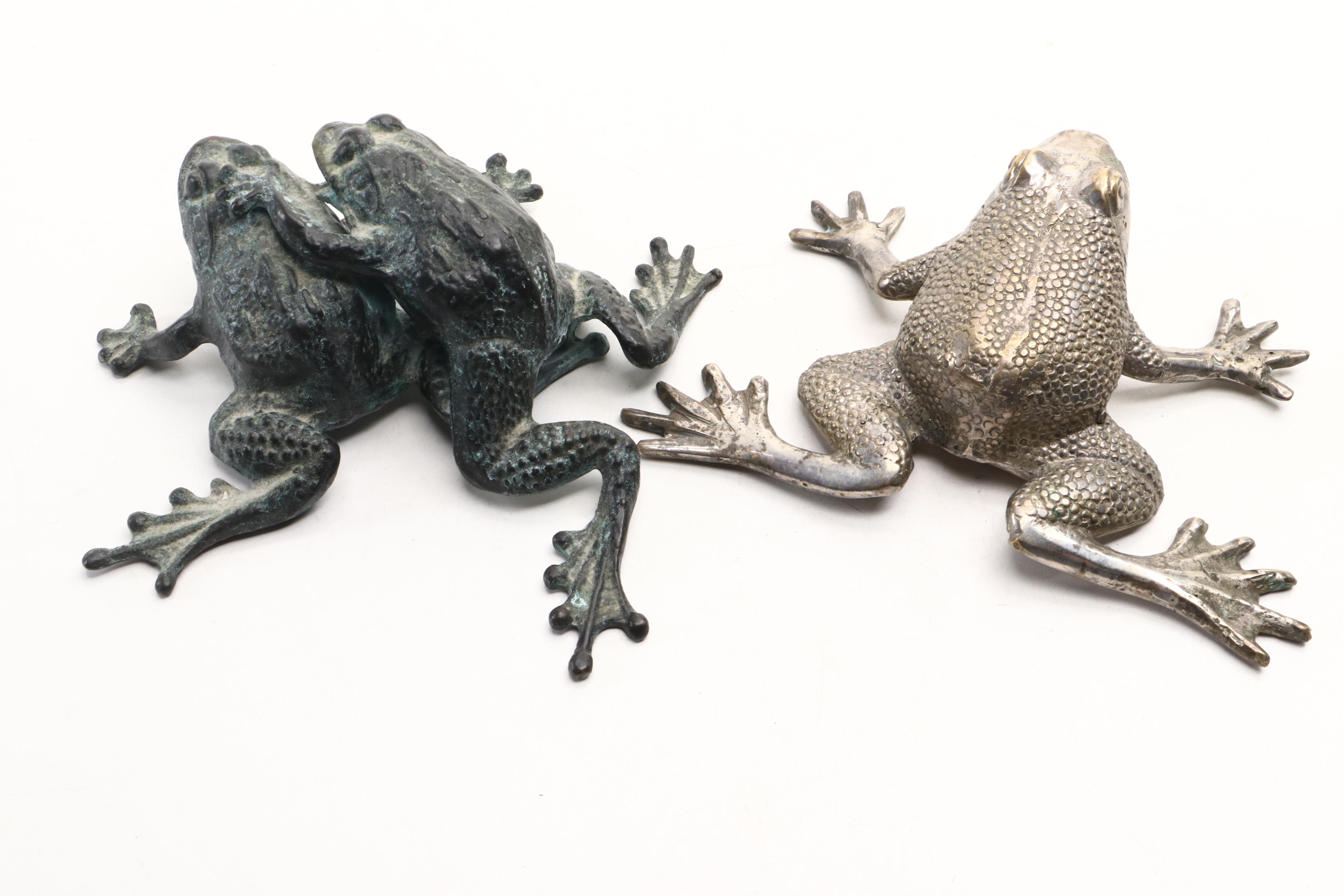 Hobby Lobby Glazed Ceramic Frog Vase with Metal Frog Figurines