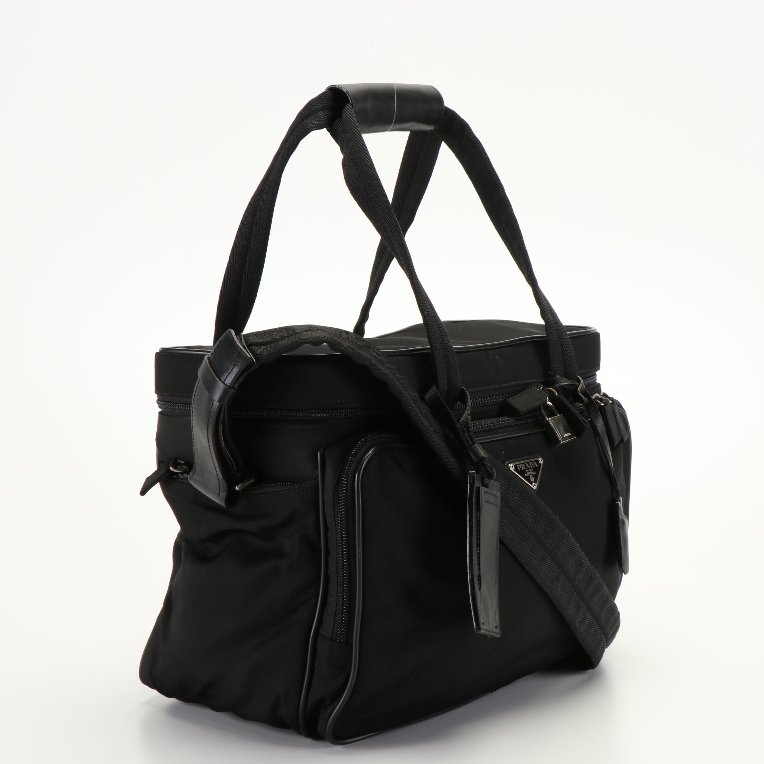 Prada Tessuto Black Nylon Travel Zip Around Travel Tote Bag