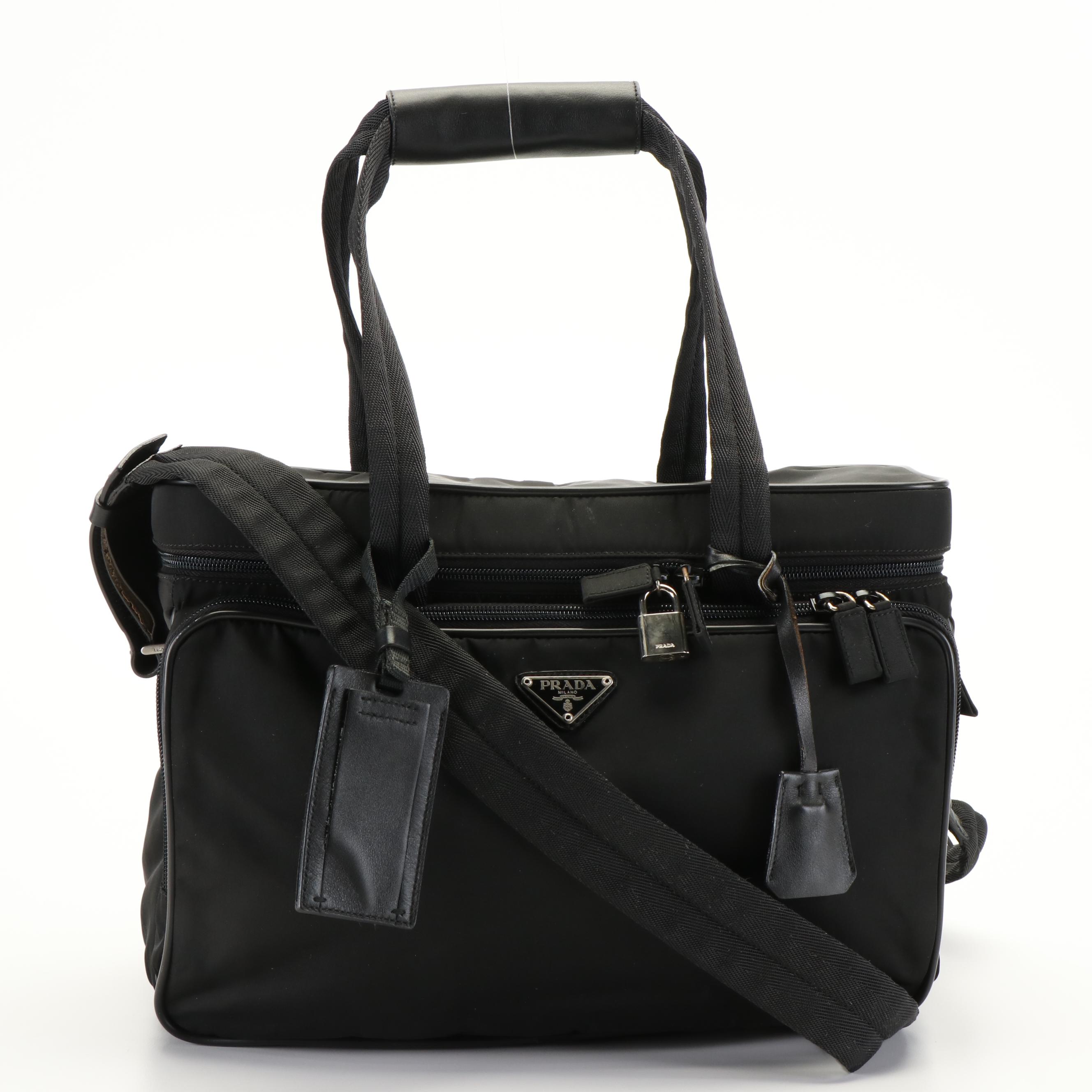Prada Tessuto Black Nylon Travel Zip Around Travel Tote Bag
