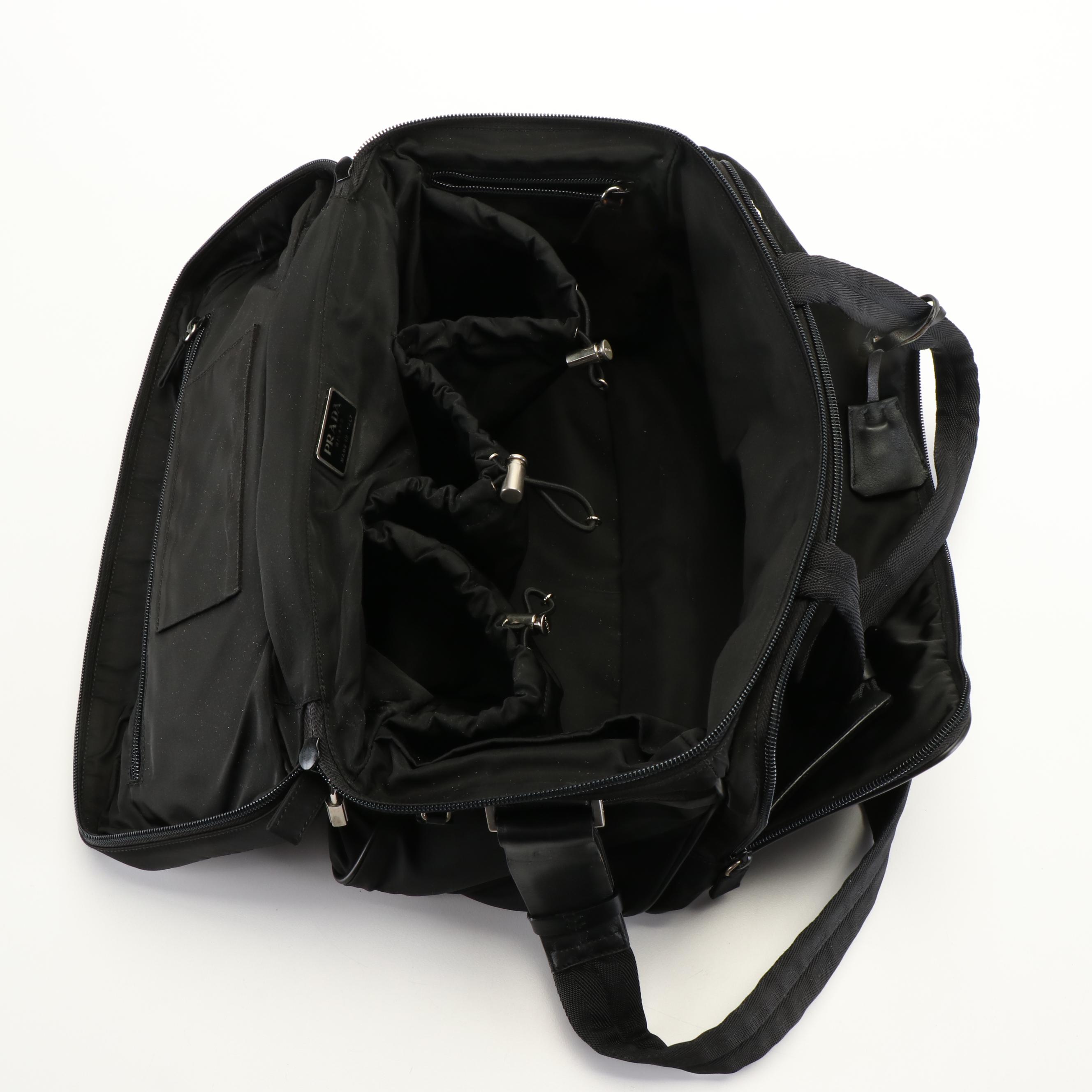 Prada Tessuto Black Nylon Travel Zip Around Travel Tote Bag