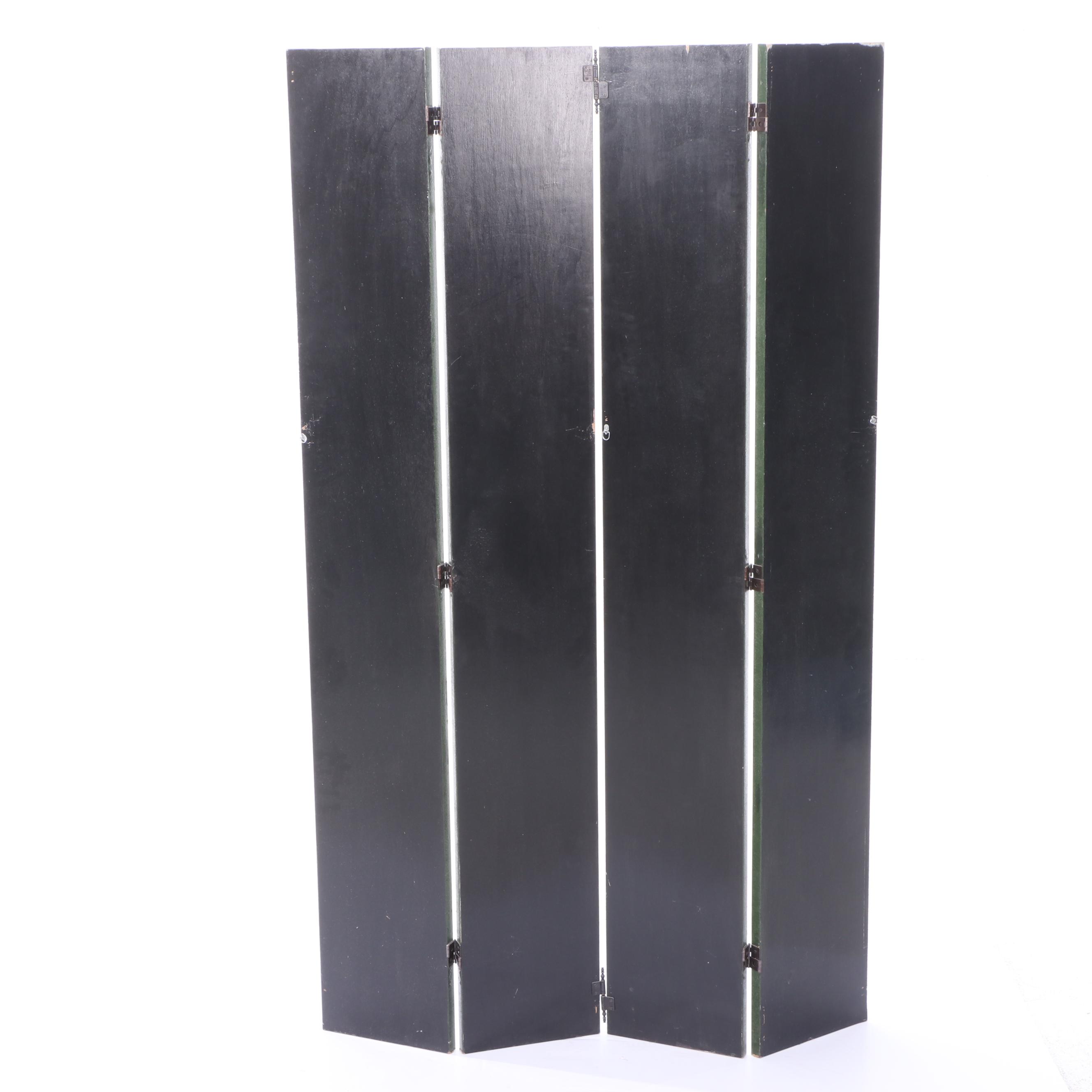 Hand-Painted Four-Panel Wood Screen with Architectural Motif