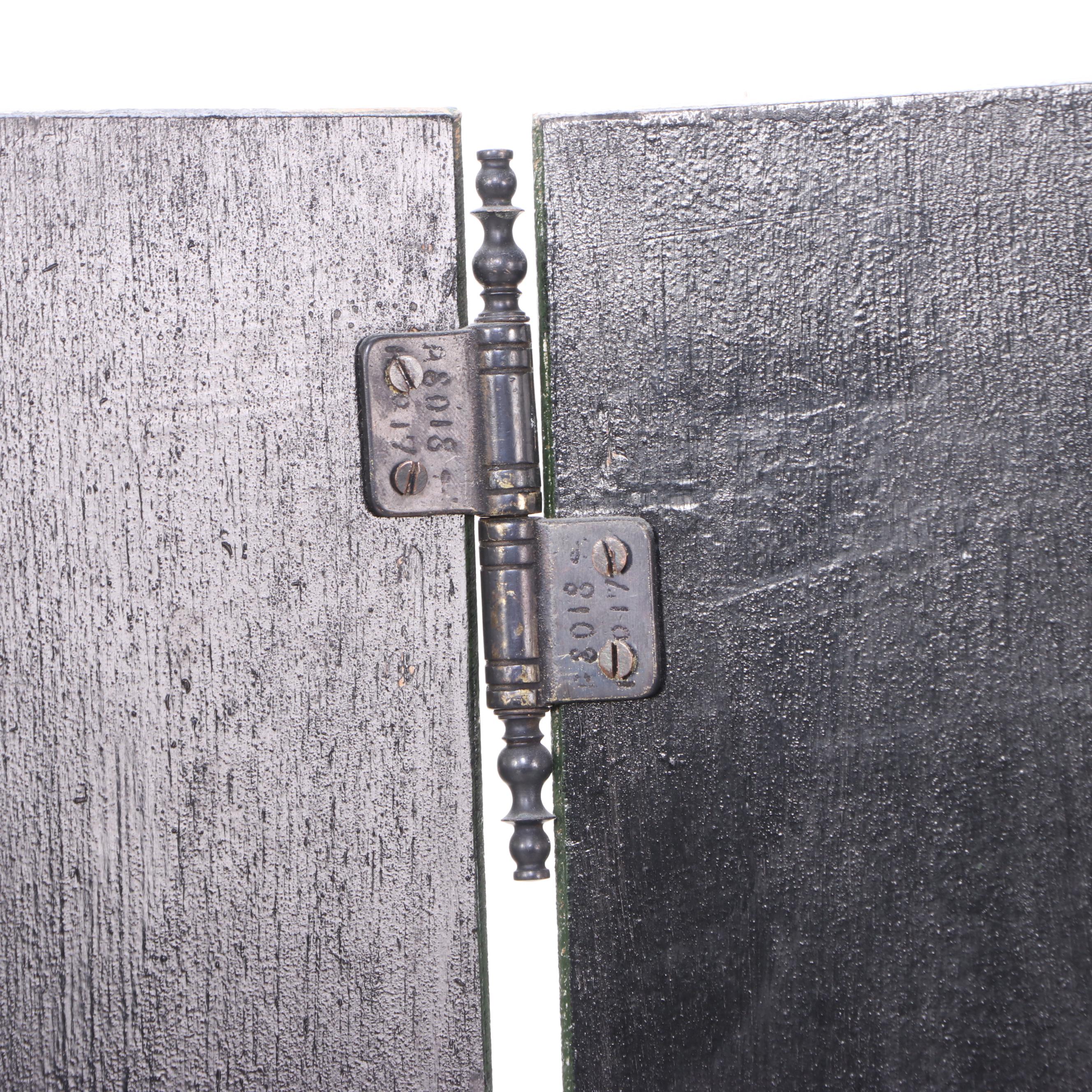 Hand-Painted Four-Panel Wood Screen with Architectural Motif