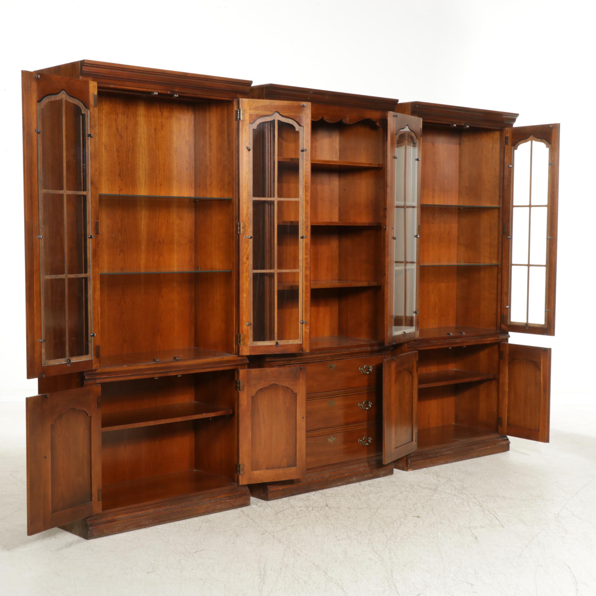 Thomasville Queen Anne Style Cherry Three-Piece Wall Unit, Circa 1980