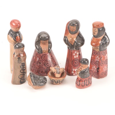Handcrafted Mexican Folk Art Tonala Pottery Nativity Figurines