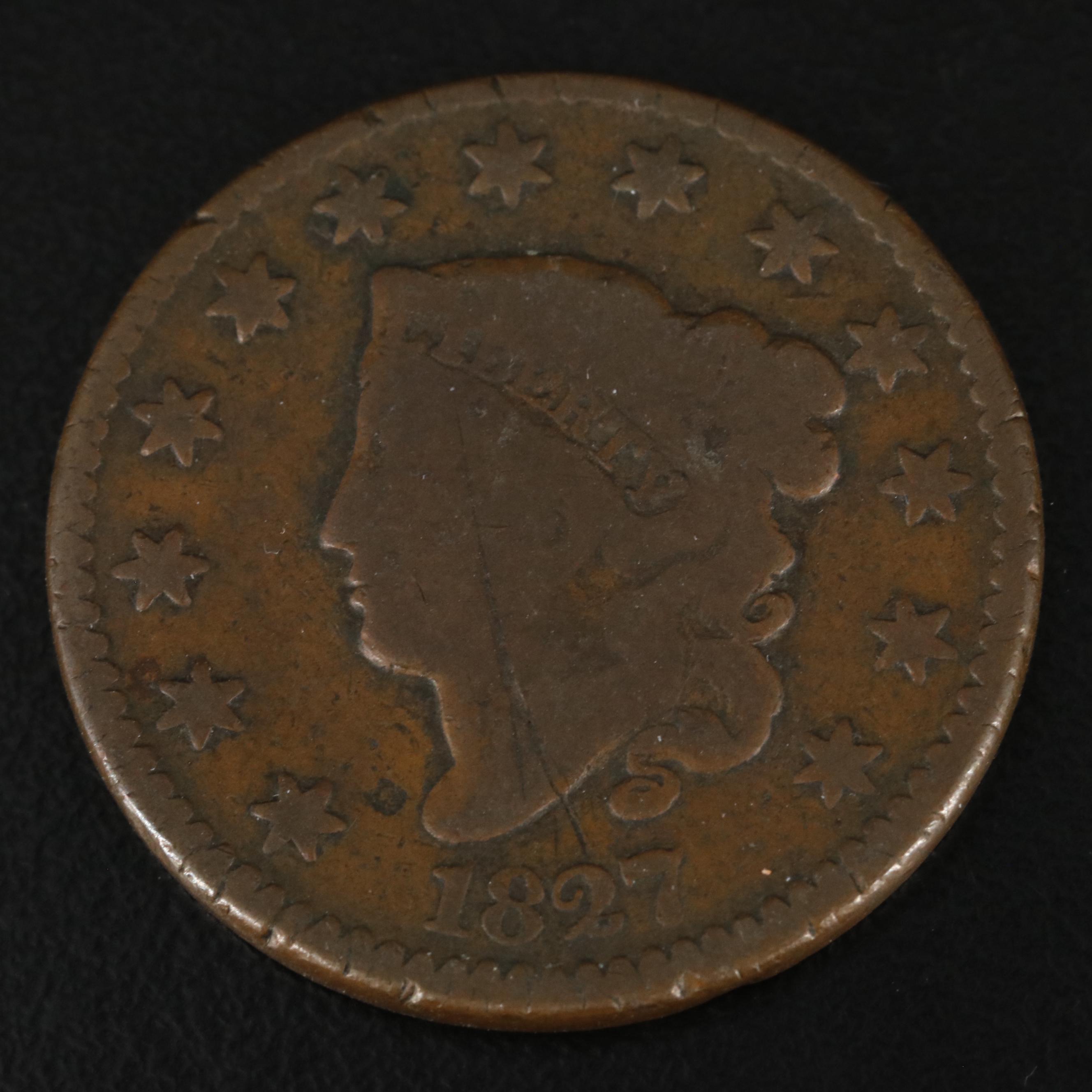 Collection of Six U.S. Type Coins with an 1827 Large Cent