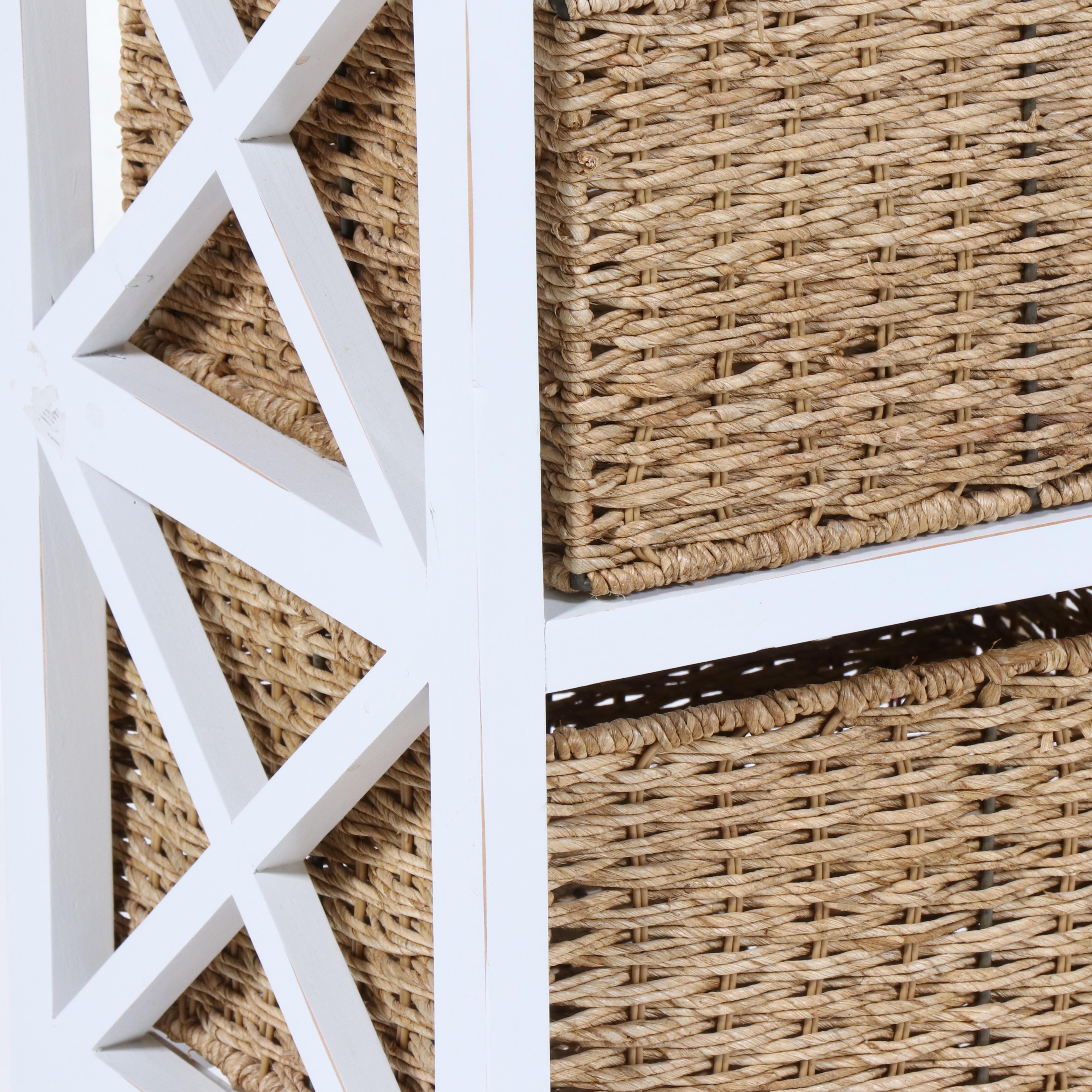 White Painted Wooden Storage Chest and End Table with Storage Baskets