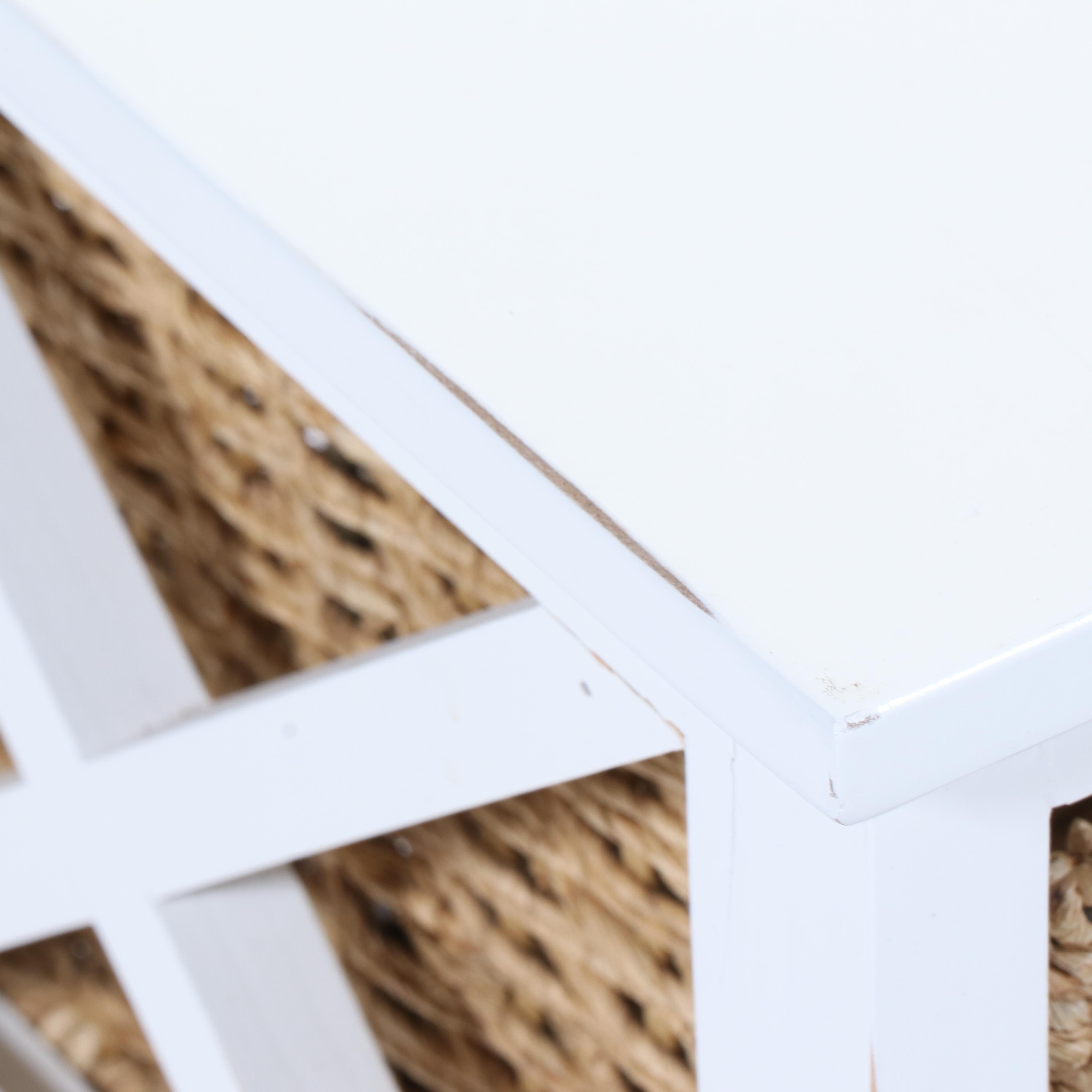 White Painted Wooden Storage Chest and End Table with Storage Baskets