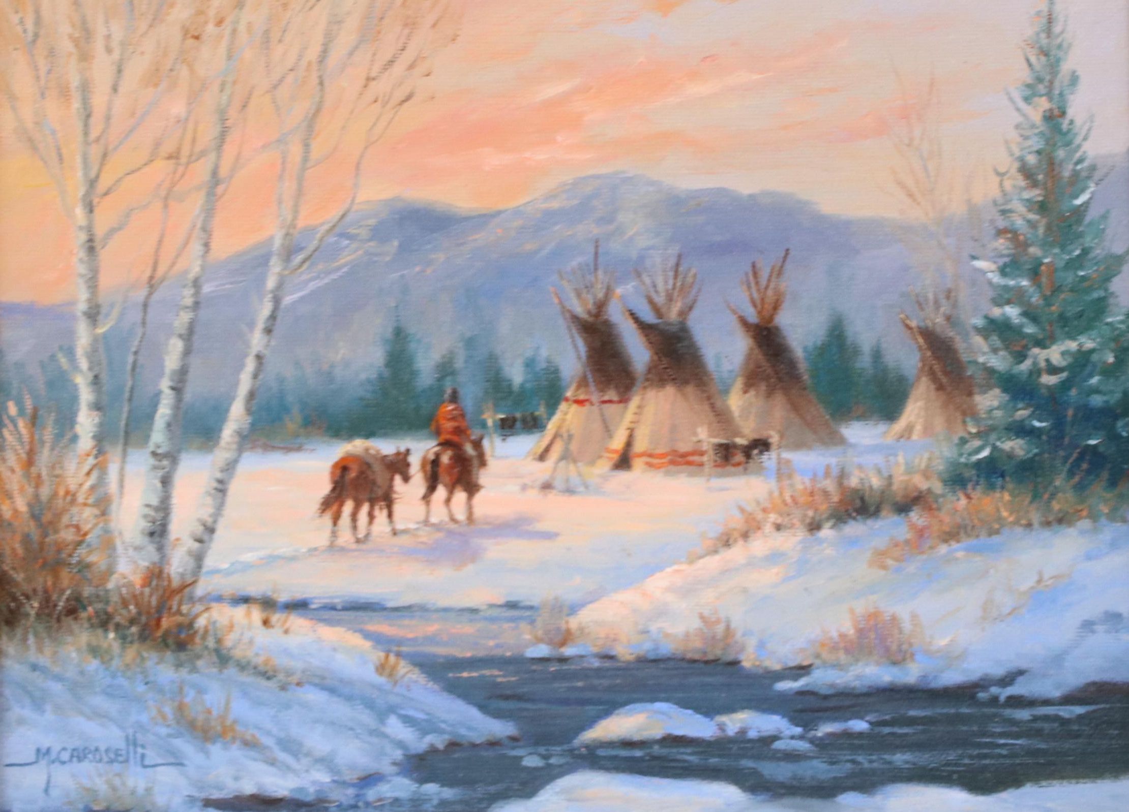 Marianne Caroselli Oil Painting of Native American Encampment