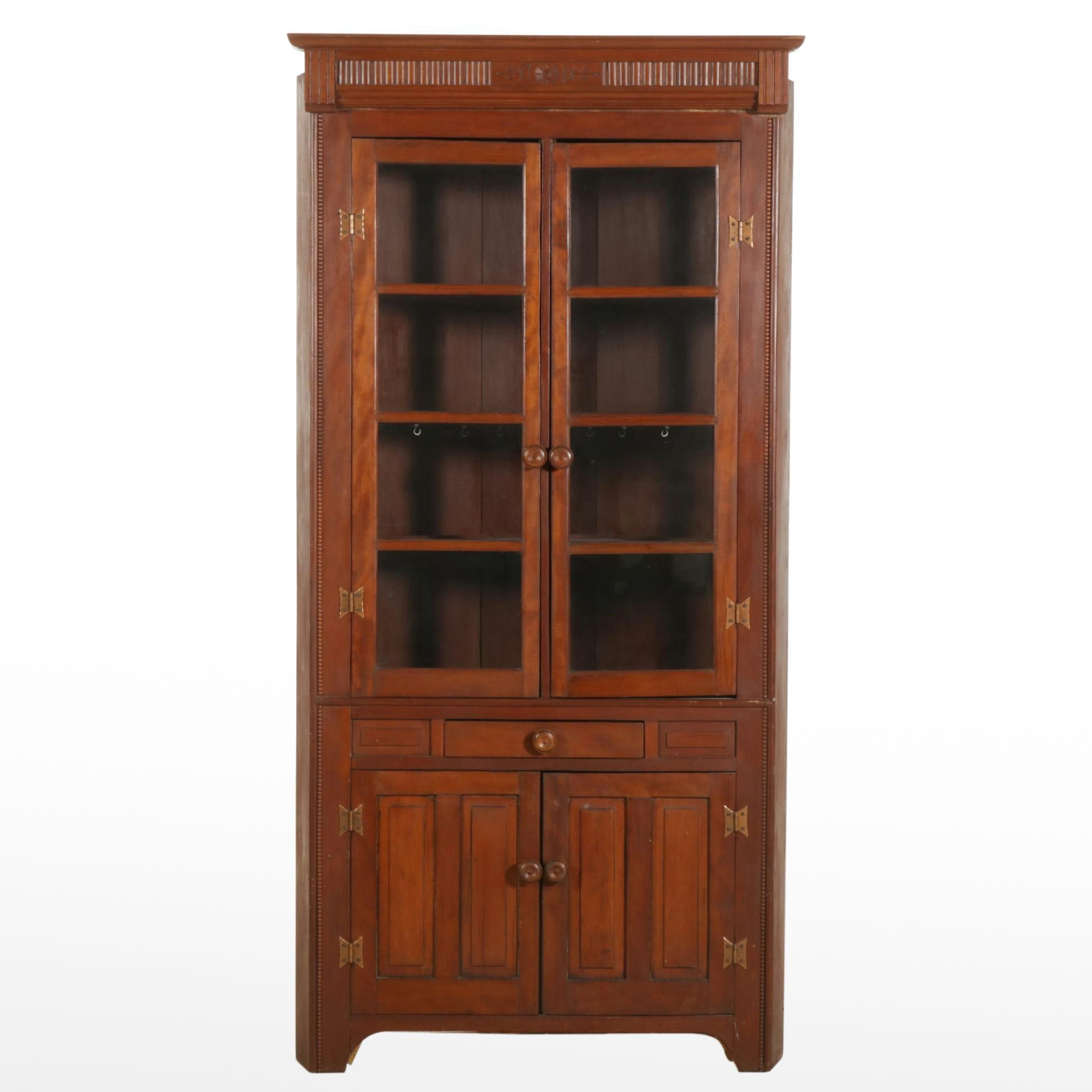 American Primitive Walnut Corner Cupboard, Mid to Late 19th Century