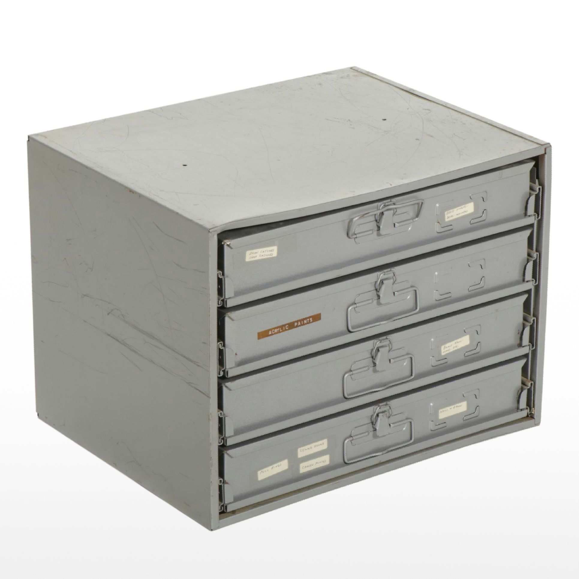 Metal Four-Box Small Parts Cabinet with Assorted Hardware