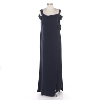 Lauren Ralph Lauren Navy Blue Off-The-Shoulder Square Neck Evening Gown