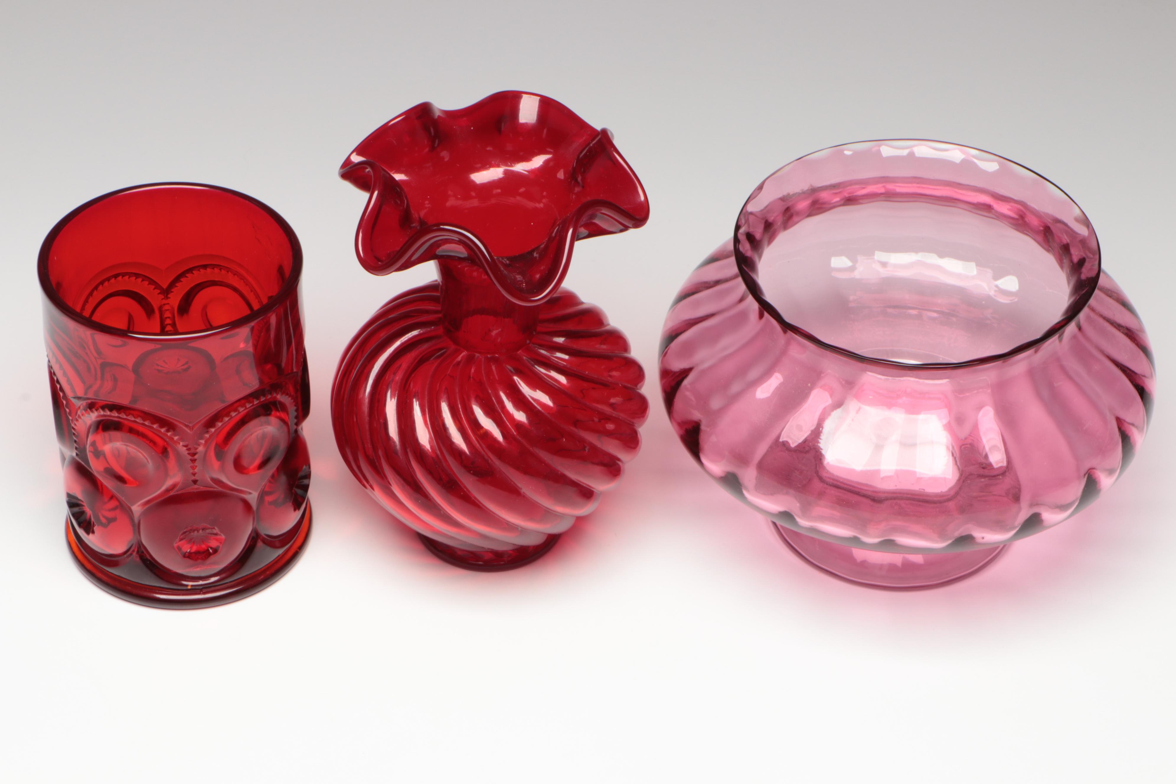 Fenton, Pilgrim Glass and Weishar Cranberry Glass Vases