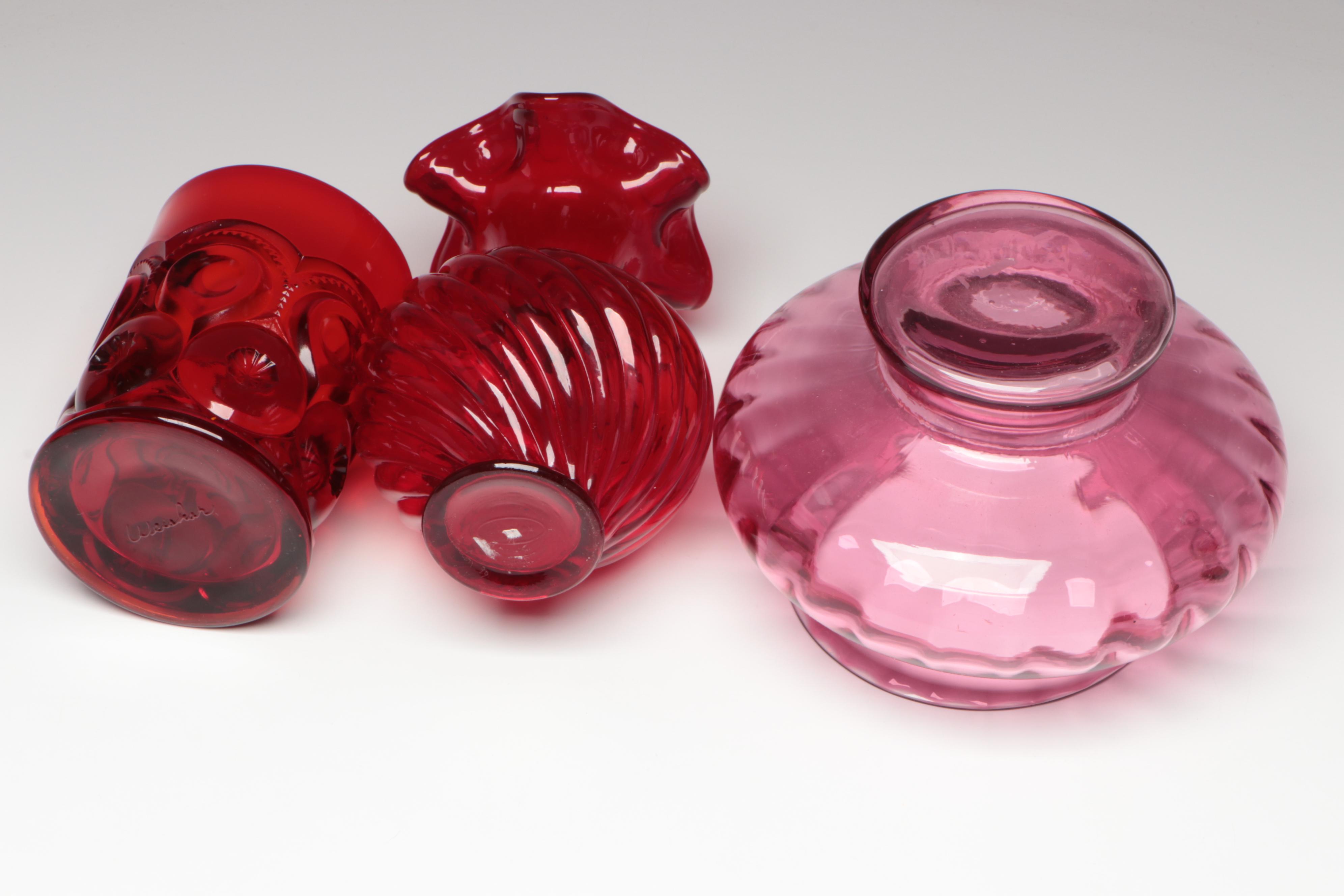Fenton, Pilgrim Glass and Weishar Cranberry Glass Vases